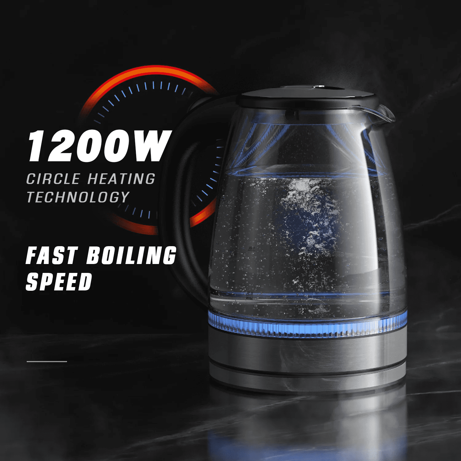 HadinEEon Electric Kettle 1.7L Glass Boiler Electric Tea Kettle with Blue LED Indicator Light, Silver