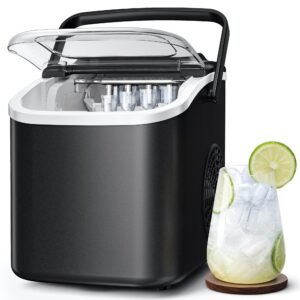 Goosiay Countertop Ice Maker, 26lbs Portable Small Ice Makers with Handle, 8 Cubes in 6 Mins, 2 Size of Bullet Ice, Self-Cleaning Mini Ice Machine for Home, Kitchen, RV, Camping, Black