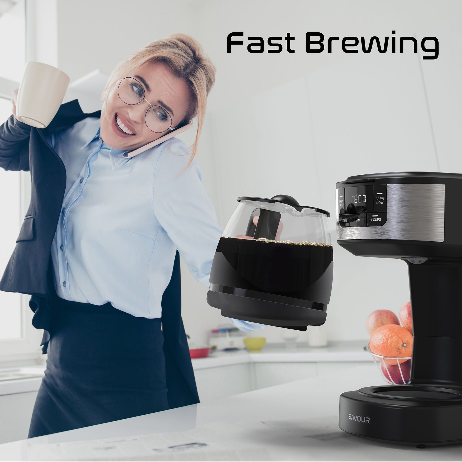 Savour 12-Cup Programmable Coffee Maker AC-Powered Brewing Machine, Black