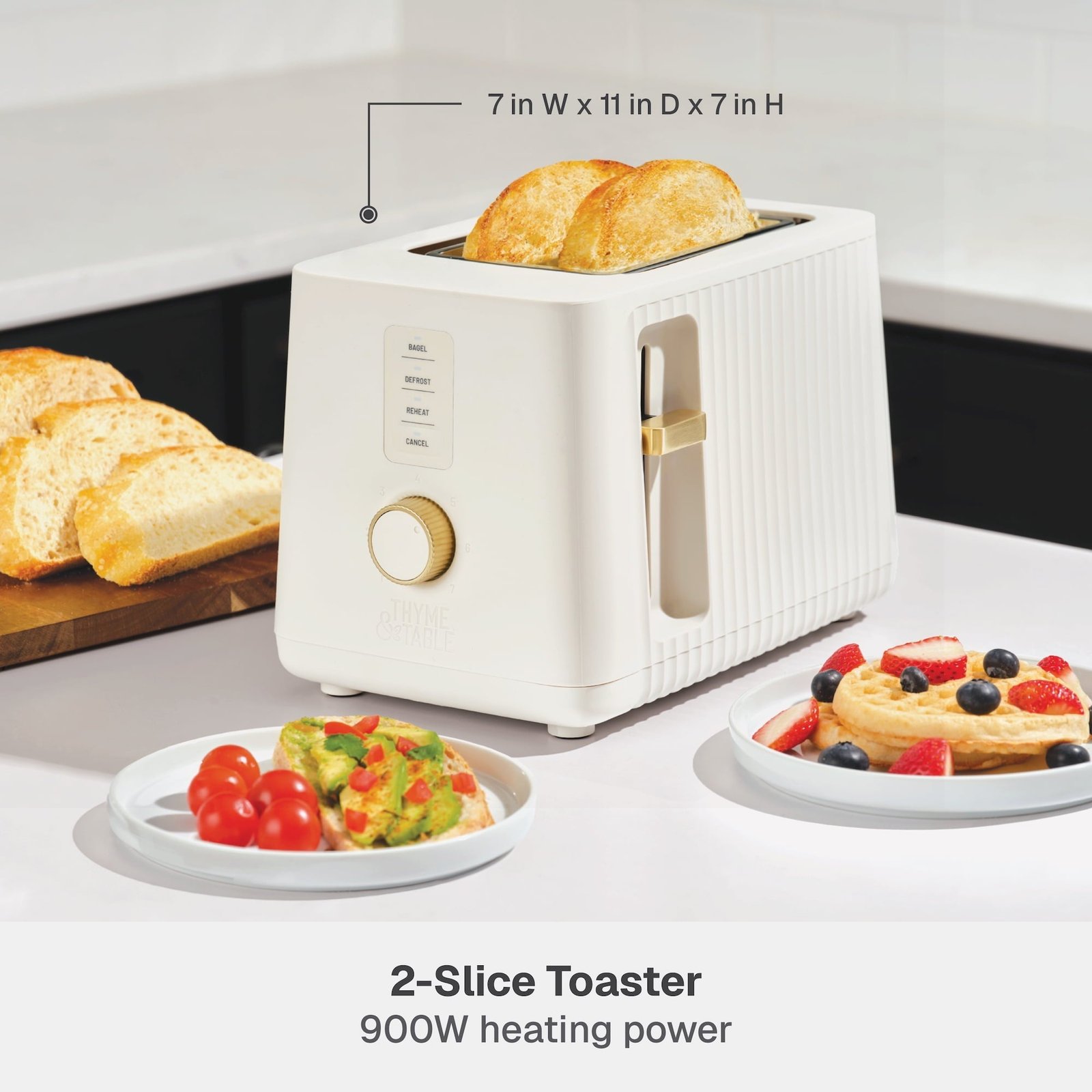 Thyme & Table 2-Slice Toaster, Extra-Wide Slots with Slide-Out Removable Crumb Tray, Sand White