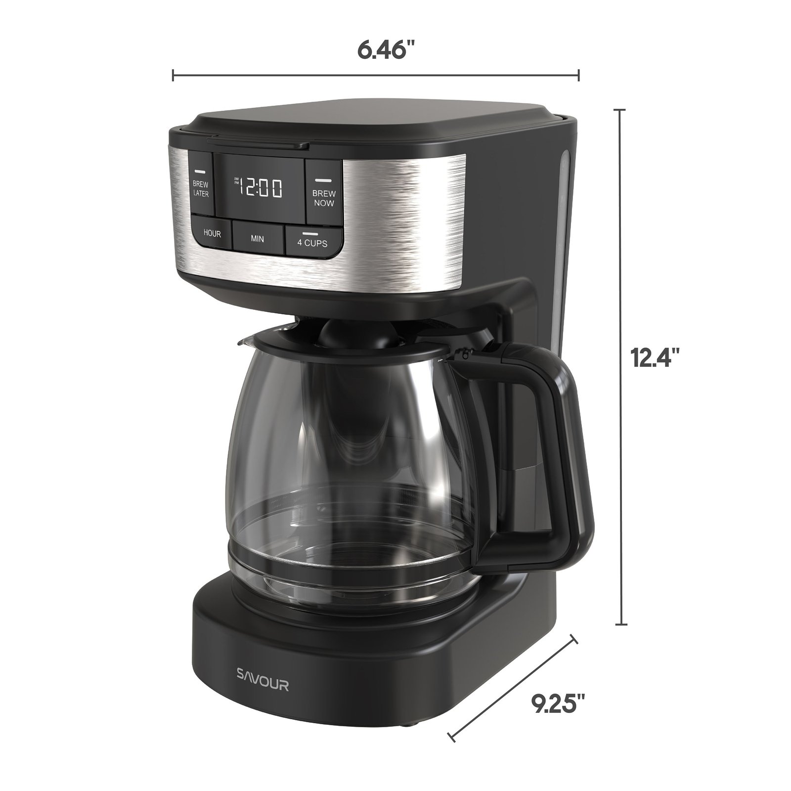 Savour 12-Cup Programmable Coffee Maker AC-Powered Brewing Machine, Black