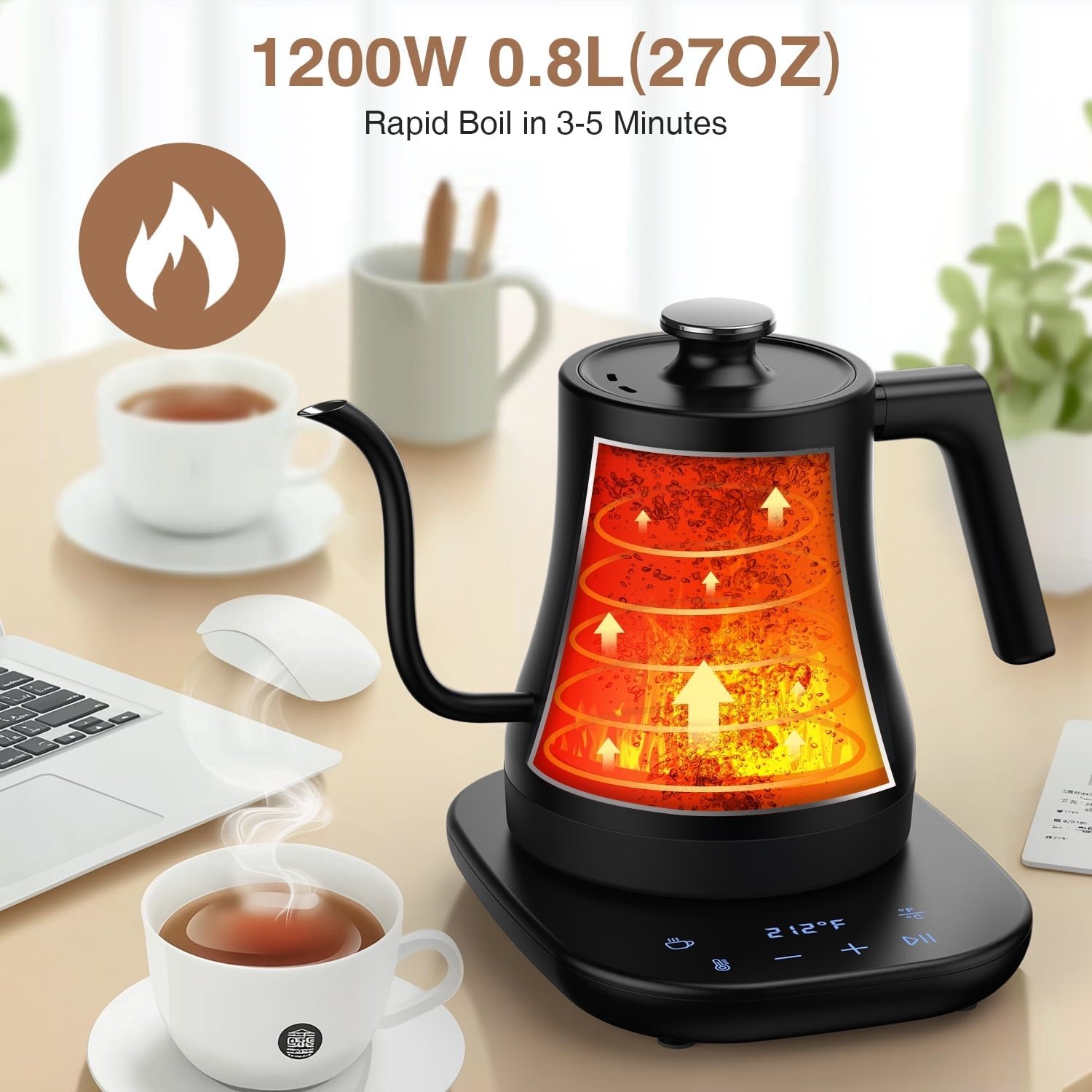 DBPOWER 1200W Electric Gooseneck Kettle, Black with Automatic Shut-off