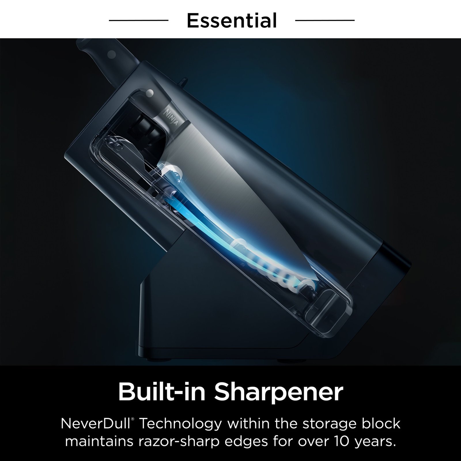 Ninja Foodi NeverDull 10-Piece Essential Knife System with Sharpener, Stainless Steel, K12010 Black/Gray