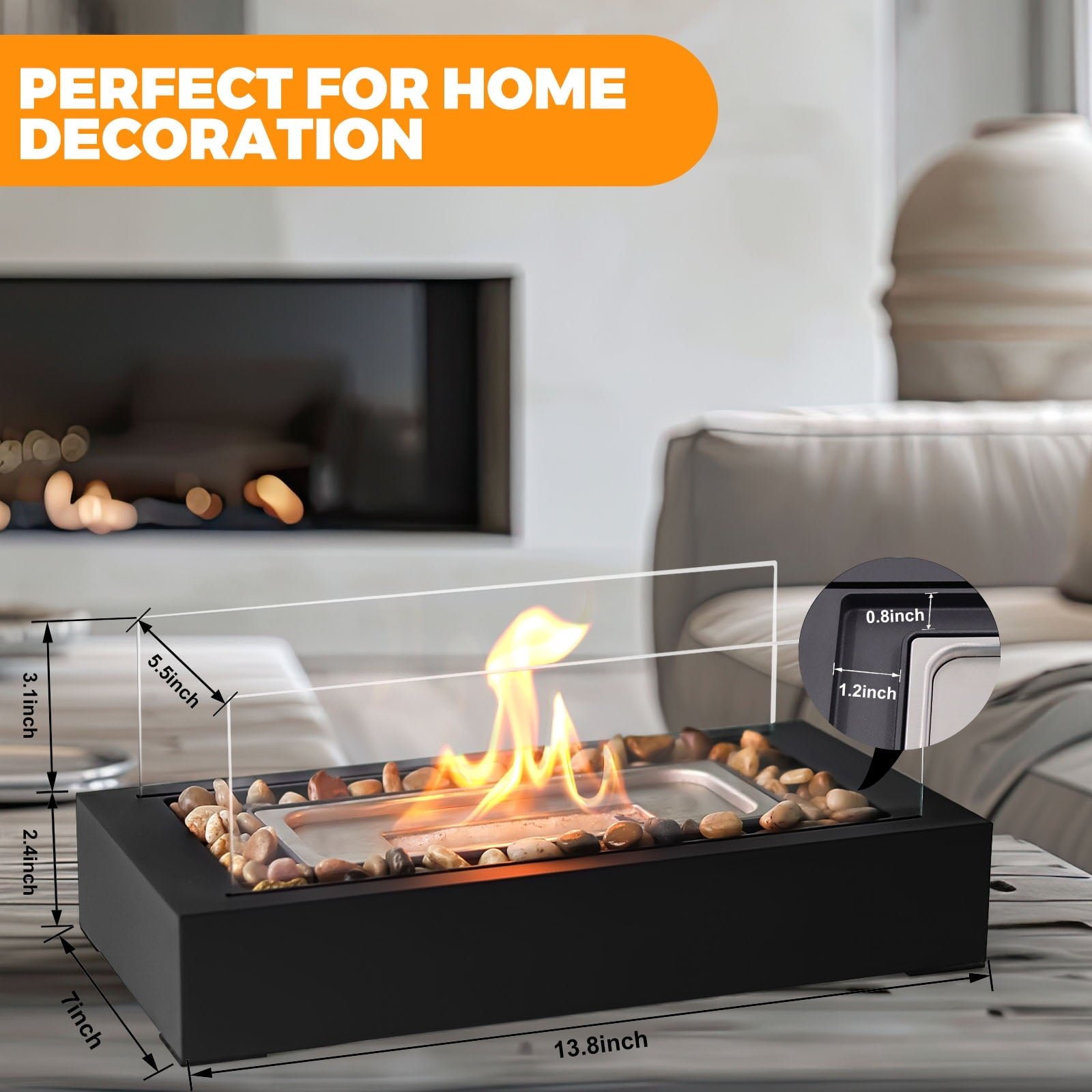 EAST FLAME Rectangular Tabletop Fire Pit with 2 Sided Glass Mini Portable Fireplace for Patio Backyard, Gift for Christmas