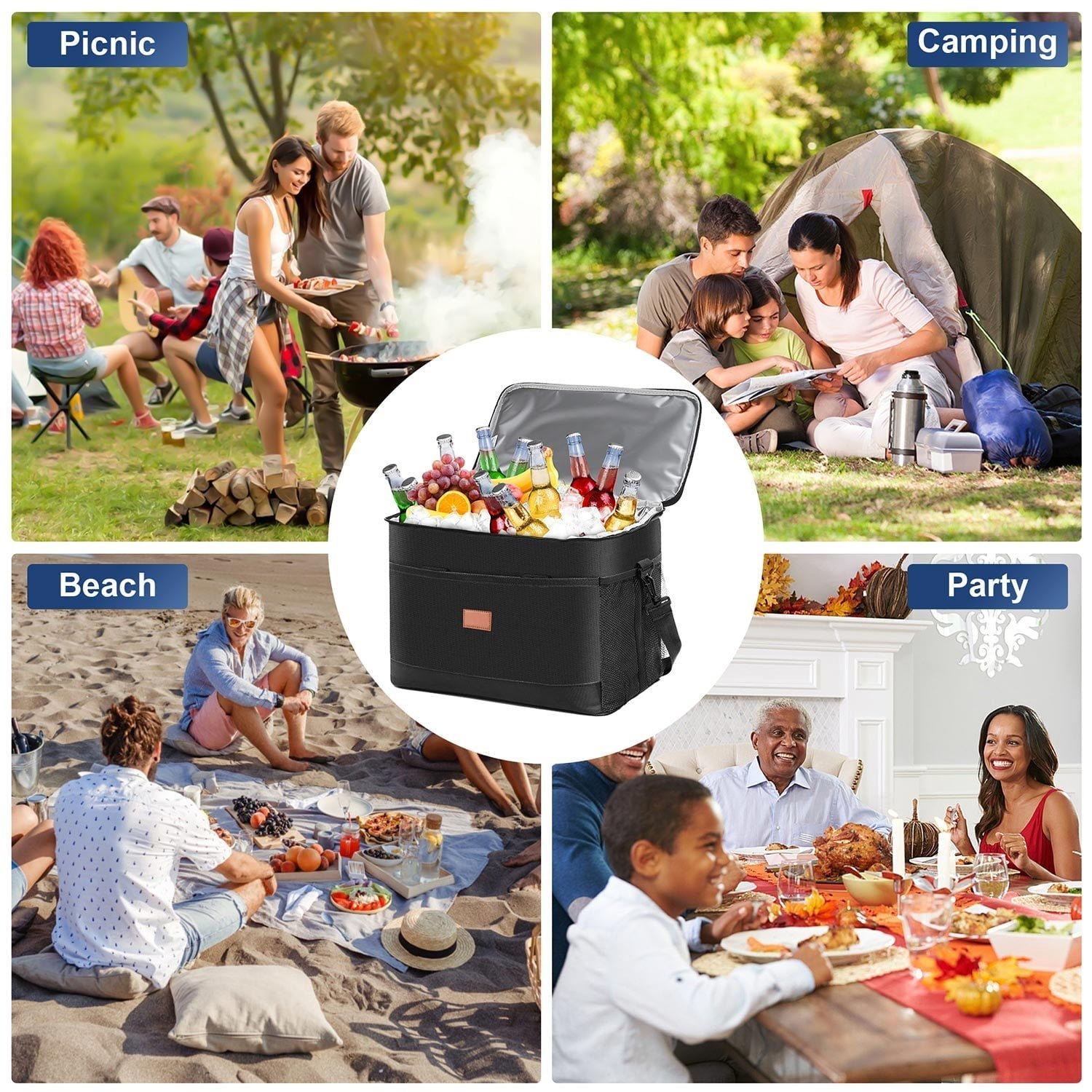 Qunler Extra Large Soft Sided Cooler Bag, 48 Can/30L Leakproof Portable Travel Beach Camping Picnic Insulated Coolers Bag, 37qt, Black