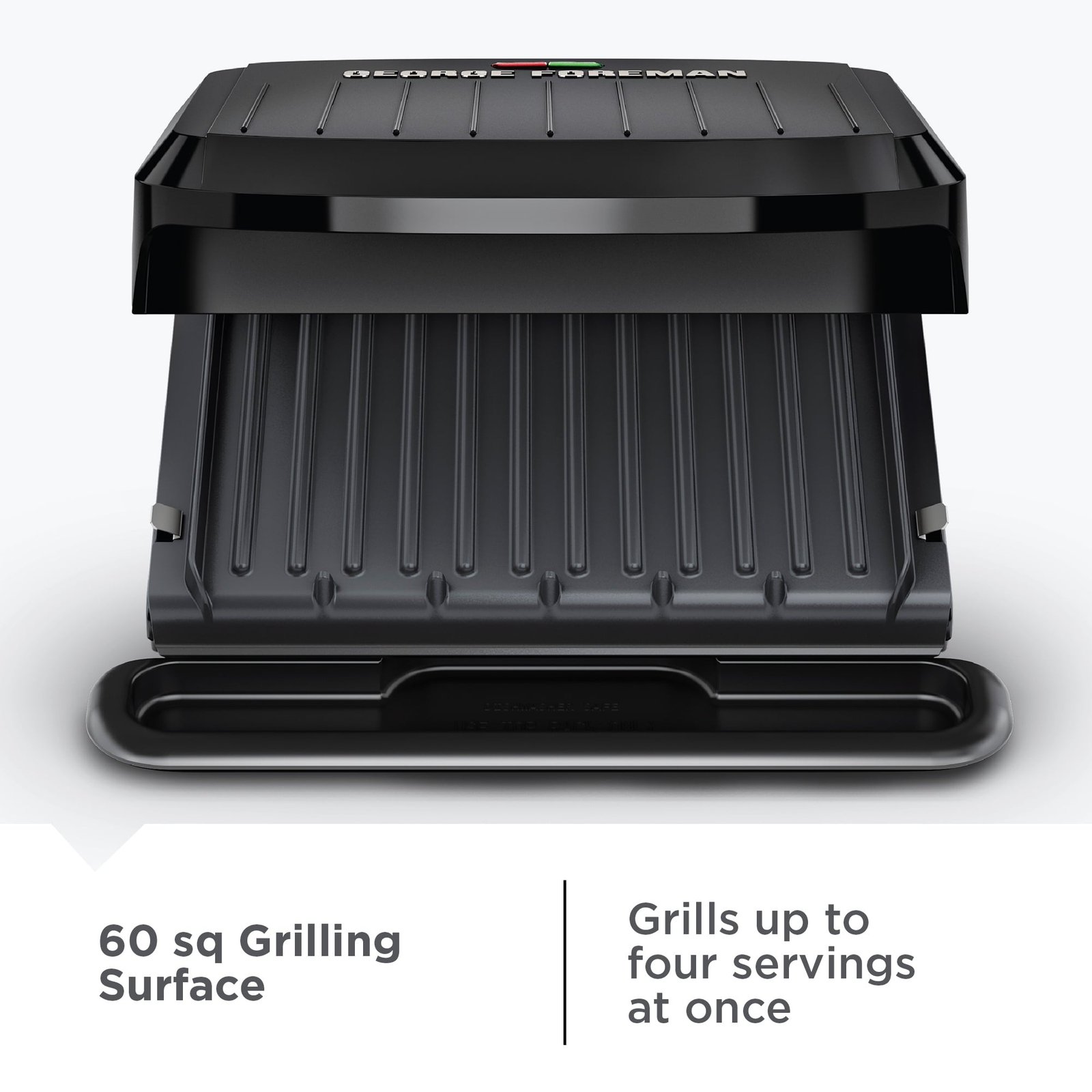 George Foreman 4-Serving Non-Stick Removable Dishwasher Safe Plates, Grill and Panini Maker, Durable Easy-to-Clean Plastic Housing