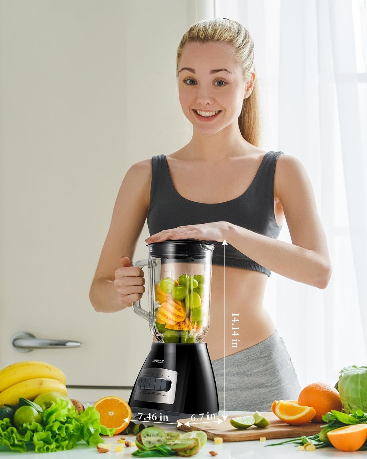 TWOMEOW Classic Series 700W Blender for Shakes and Smoothies, 52oz Glass Jar, 9 Functions with 5 Speeds for Crushing Ice, Puree, and Frozen Fruit