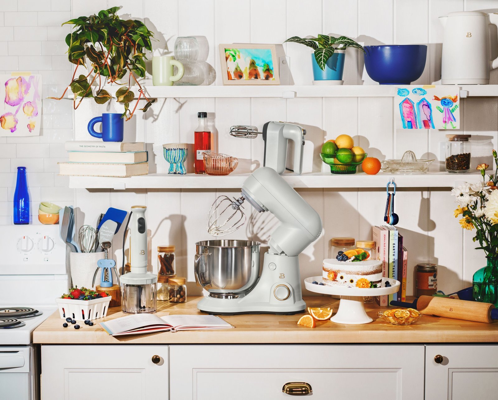 Beautiful 5.3 Qt Stand Mixer, White Icing with Flat Beater, Dough Hook, Balloon Whisk