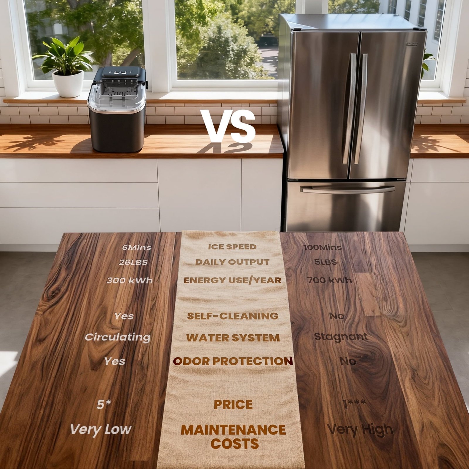 Goosiay Countertop Ice Maker, 26lbs Portable Small Ice Makers with Handle, 8 Cubes in 6 Mins, 2 Size of Bullet Ice, Self-Cleaning Mini Ice Machine for Home, Kitchen, RV, Camping, Black