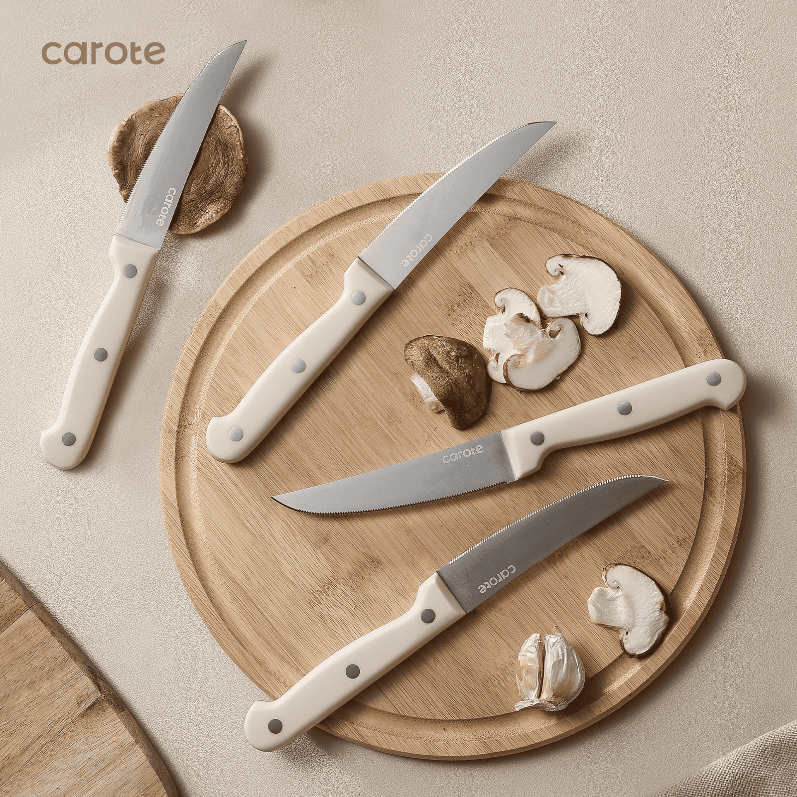 Carote 14 Pcs Knife Set with Wooden Block Stainless Steel Knives with Ergonomic Handle, Forged