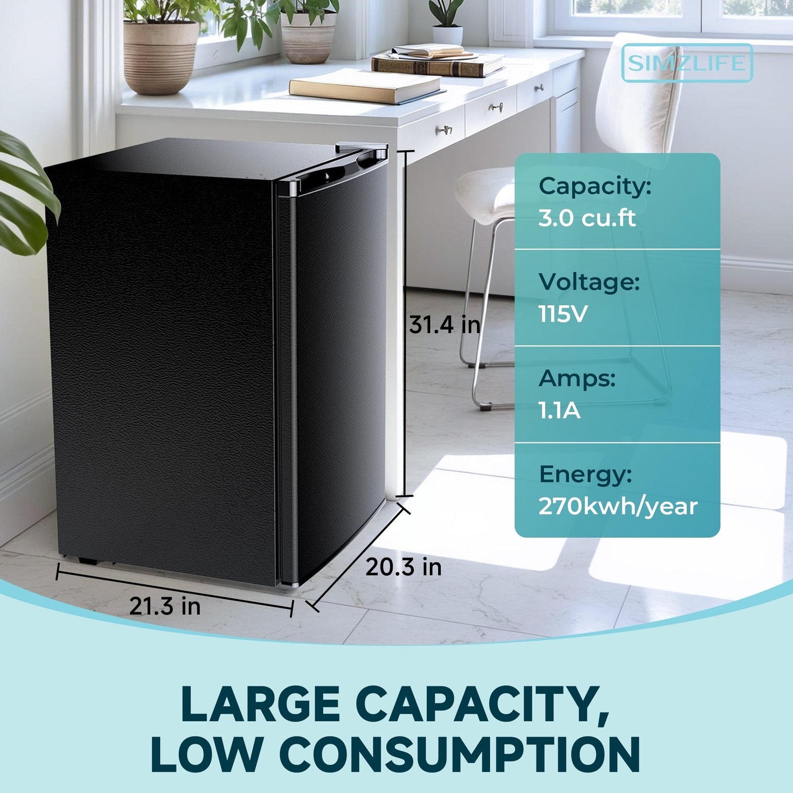 Simzlife 3.0 Cu.ft Upright Freezer,Single Door Compact Design,Reversible Stainless Steel Door,Suitable for Home,Dorm,Apartment and Office,Black