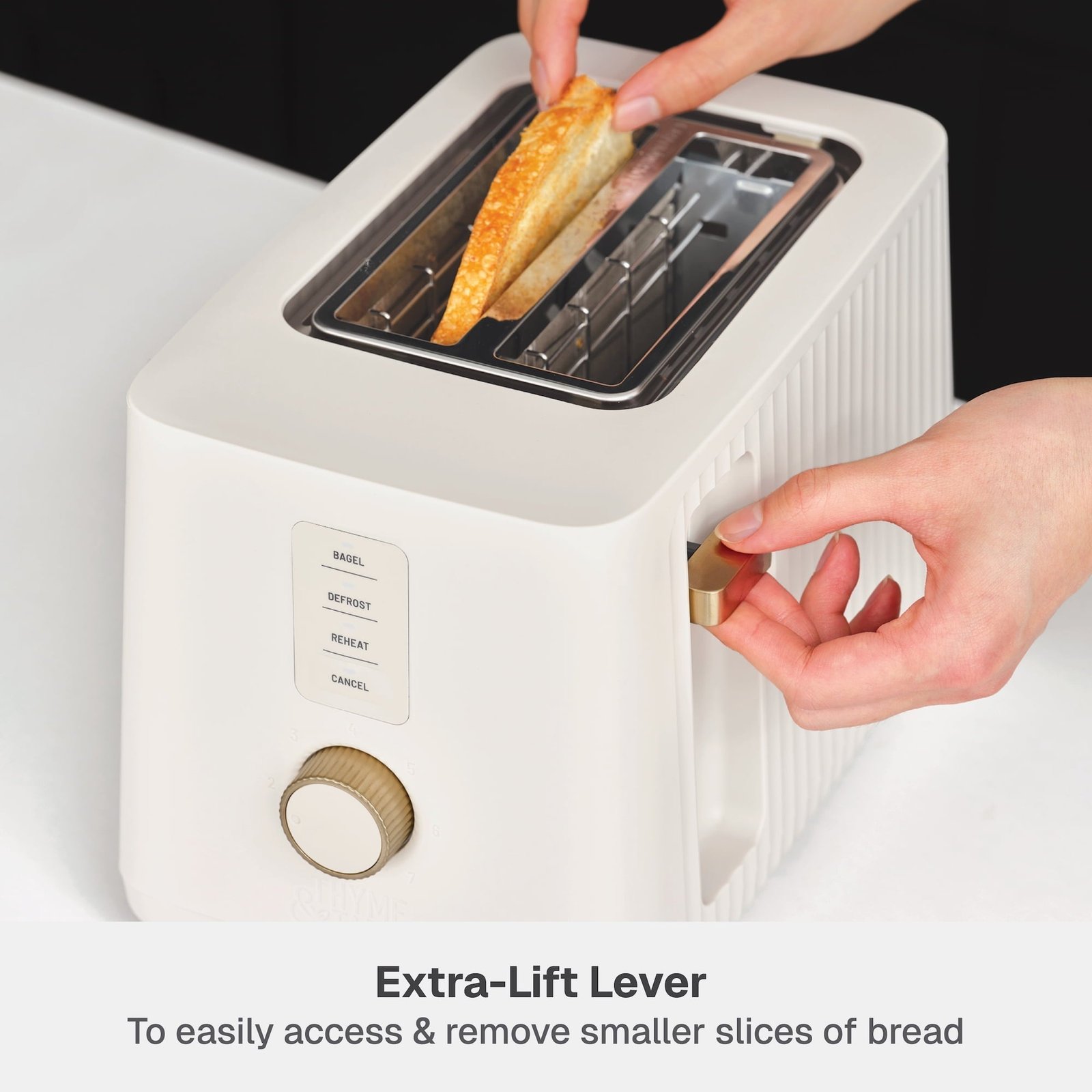 Thyme & Table 2-Slice Toaster, Extra-Wide Slots with Slide-Out Removable Crumb Tray, Sand White