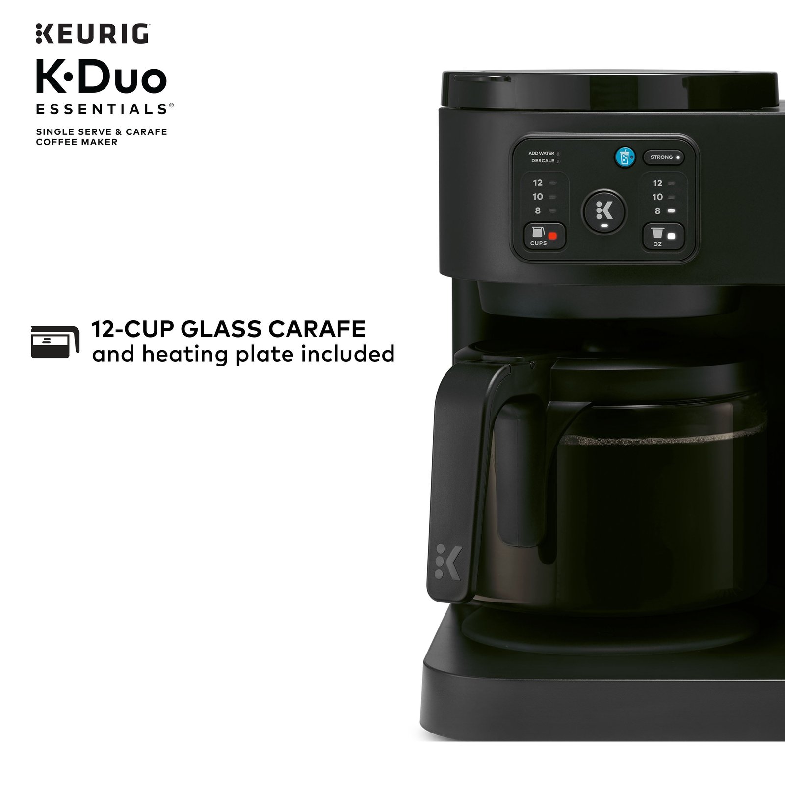 Keurig K-Duo Essentials, Hot & Iced Single-Serve K-Cup Pod Coffee Maker & Carafe, Black