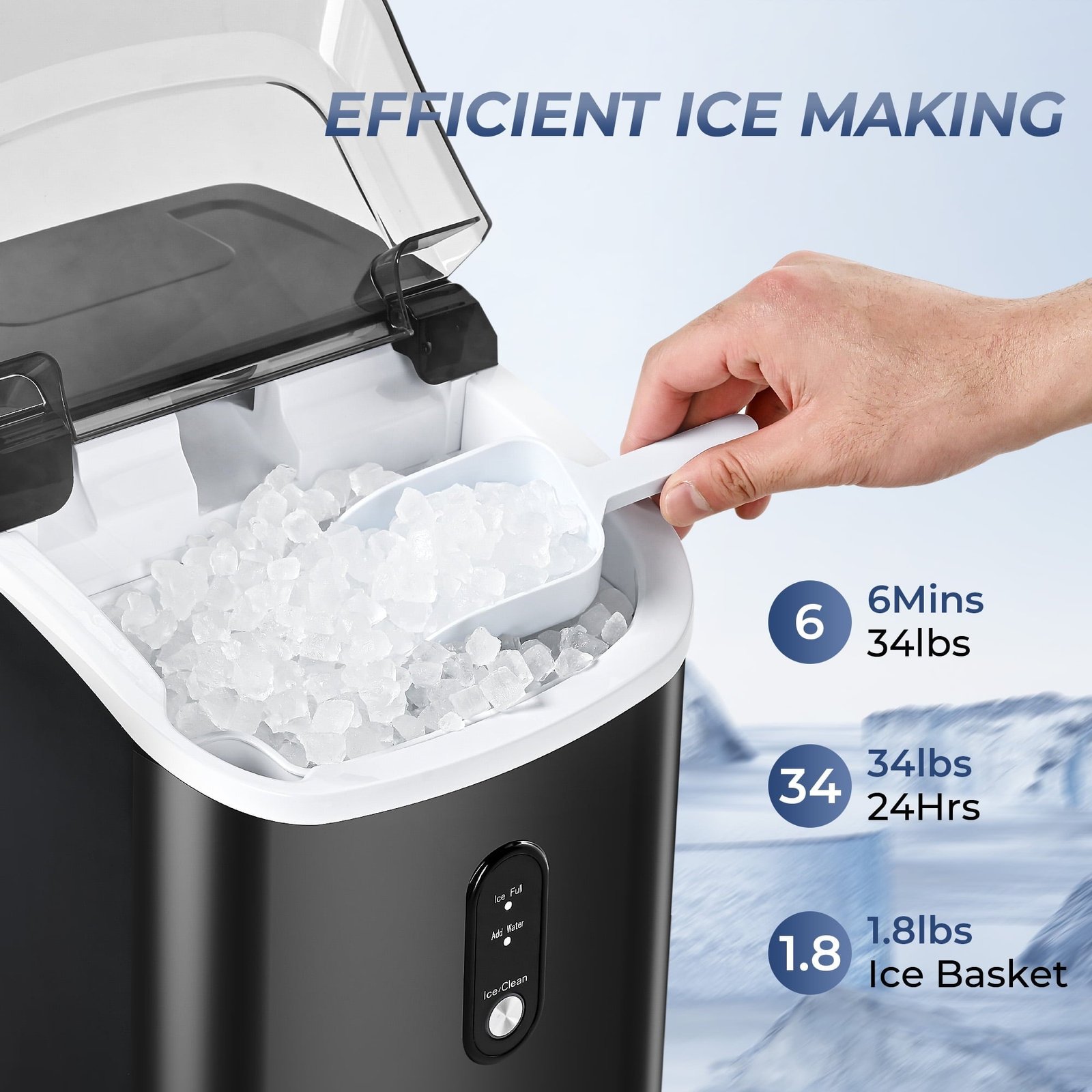 Simzlife 35lbs/24H Nugget Ice Maker Countertop, Portable Ice Maker Machine with Auto-Cleaning, Black