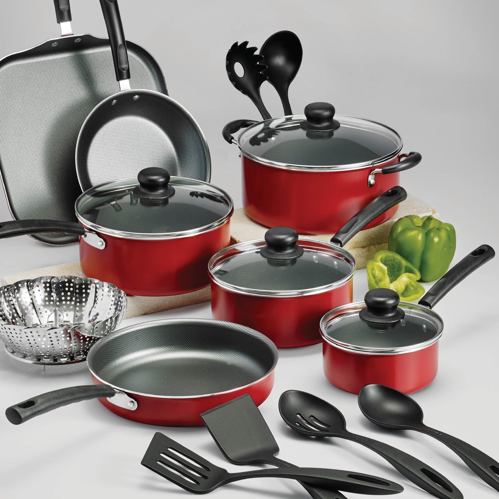 Tramontina Primaware 18 Piece Non-stick Cookware Set, Red