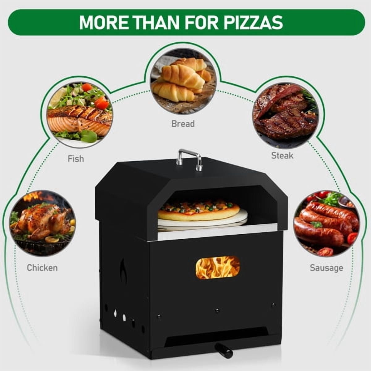 YDLW 14"Outdoor Pizza Oven Wood Fired Pizza Oven Portable Patio Ovens & Pizza Stone, Pizza Peel,Adjustable Legs,Waterproof Cover
