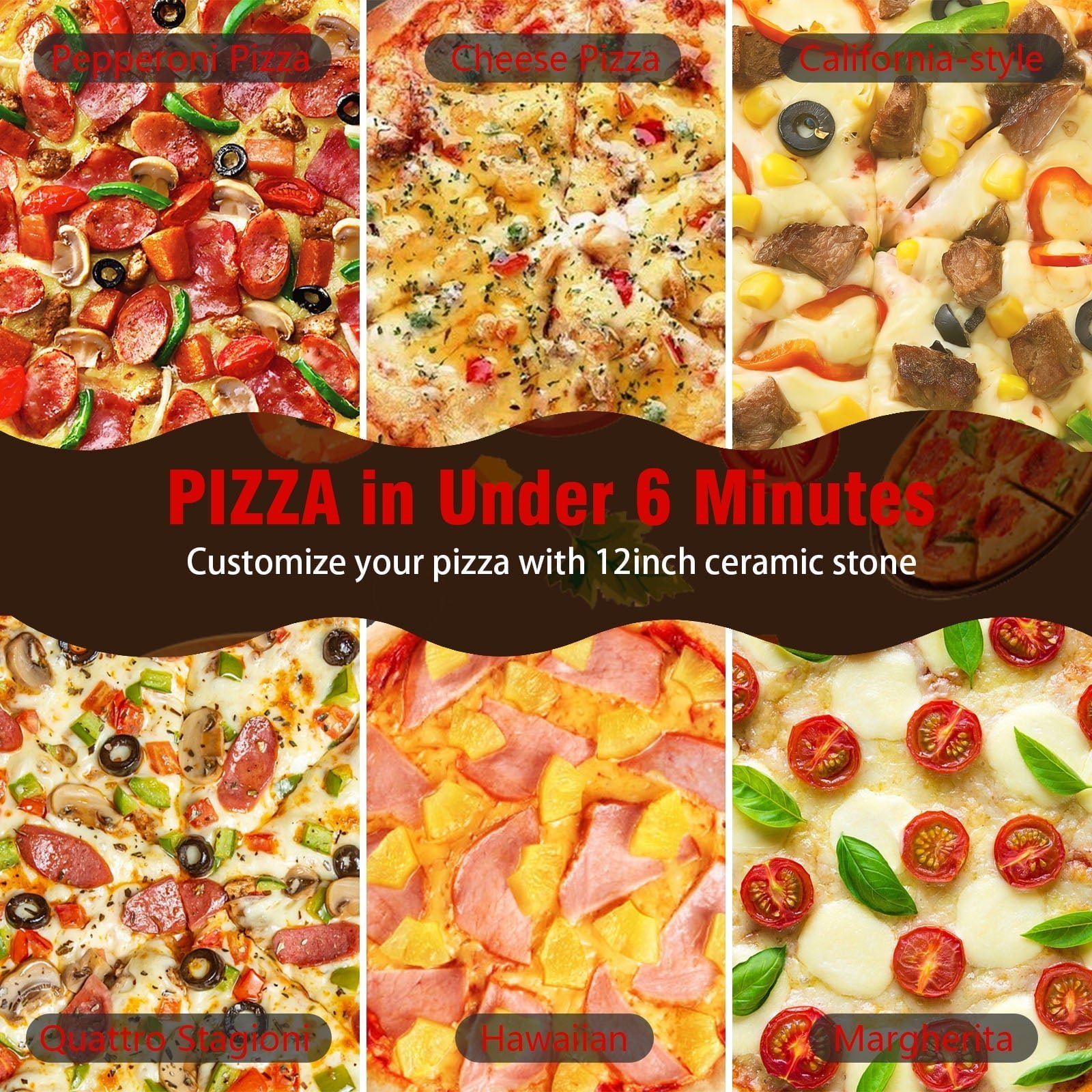 ONSON 12-Inch Pizza Maker with Ceramic Stone, Heats up to 800°F, Countertop Pizza Oven for Home, Red