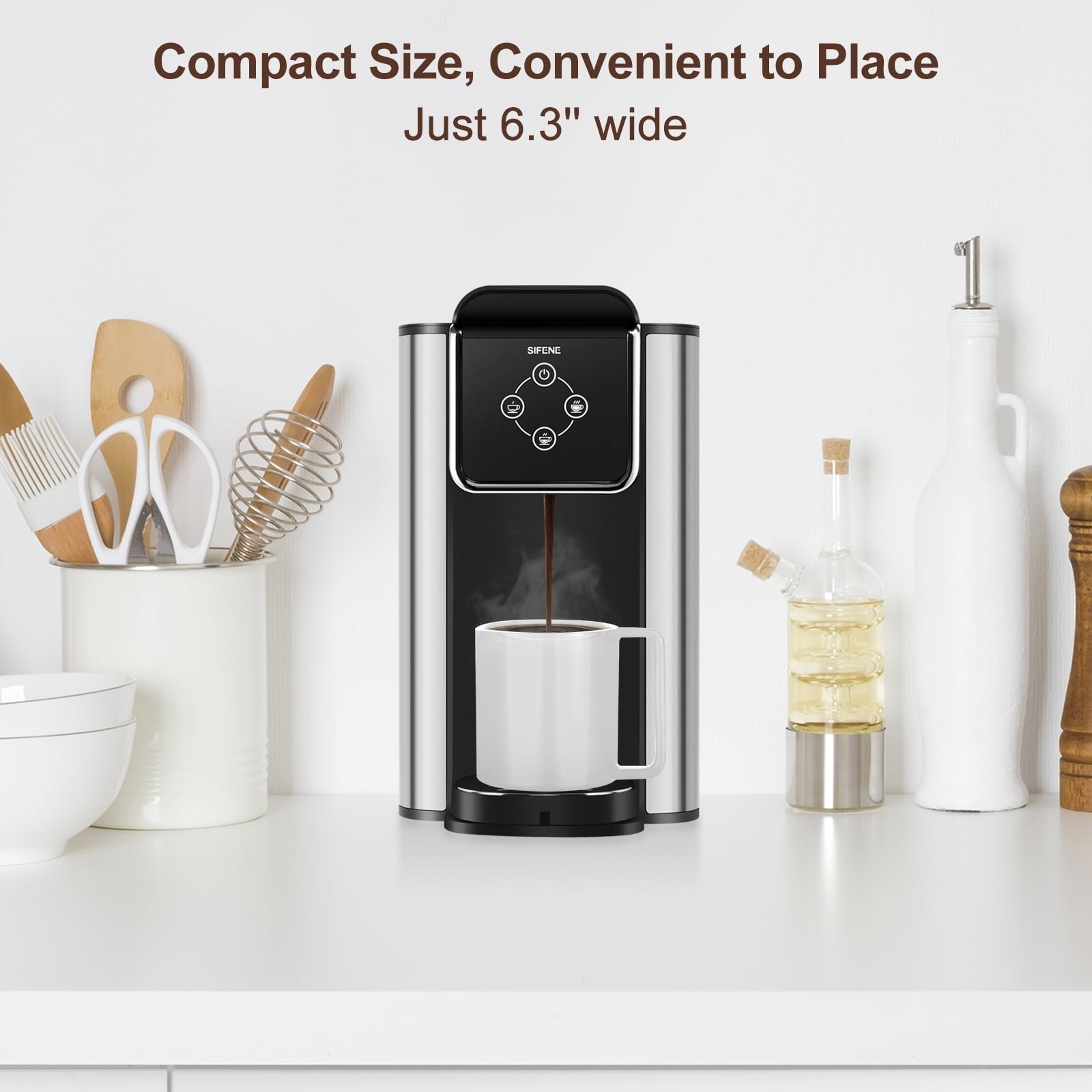 SIFENE 3 in 1 Single Serve Coffee Maker: Coffee Machine Compatible with K Cup Capsules & Grounds, Instant Coffee Pot, Tea Maker Brewer - Removable 50 Oz Water Reservoir, 120V 1150W, Black