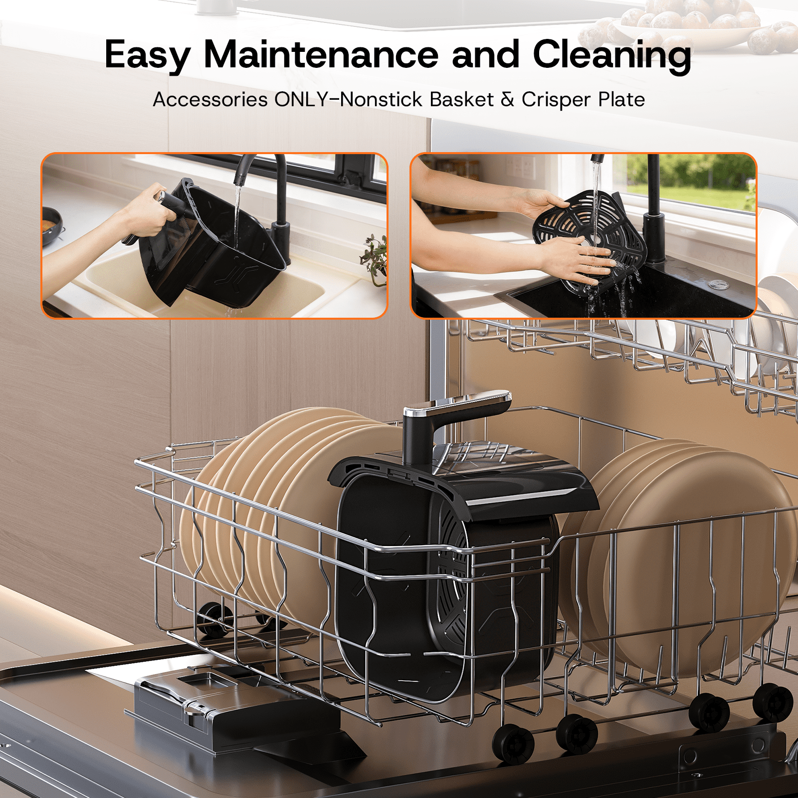 Air Fryer with Clear Windows, Crisps, Broils, Roasts, Dehydrates, Bakes, Reheats, Toaster Baker, 6QT for 3-5 People, LED Smart Display, 85% Oil-Less, Stainless Steel Easy Cleaning