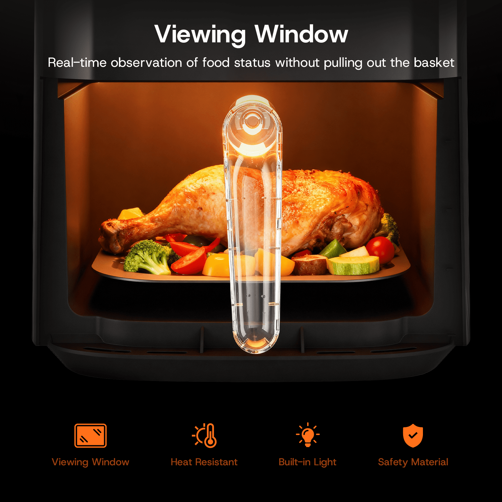 Air Fryer with Clear Windows, Crisps, Broils, Roasts, Dehydrates, Bakes, Reheats, Toaster Baker, 6QT for 3-5 People, LED Smart Display, 85% Oil-Less, Stainless Steel Easy Cleaning