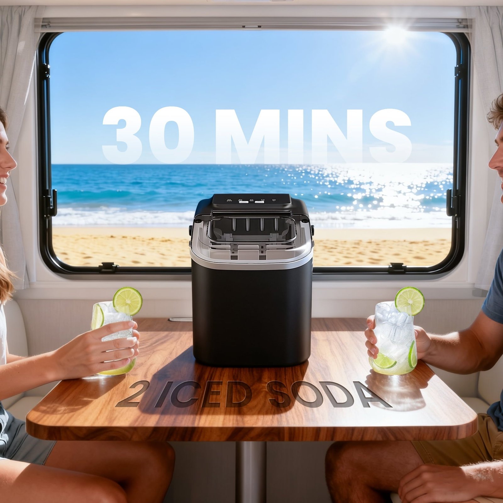 Goosiay Countertop Ice Maker, 26lbs Portable Small Ice Makers with Handle, 8 Cubes in 6 Mins, 2 Size of Bullet Ice, Self-Cleaning Mini Ice Machine for Home, Kitchen, RV, Camping, Black