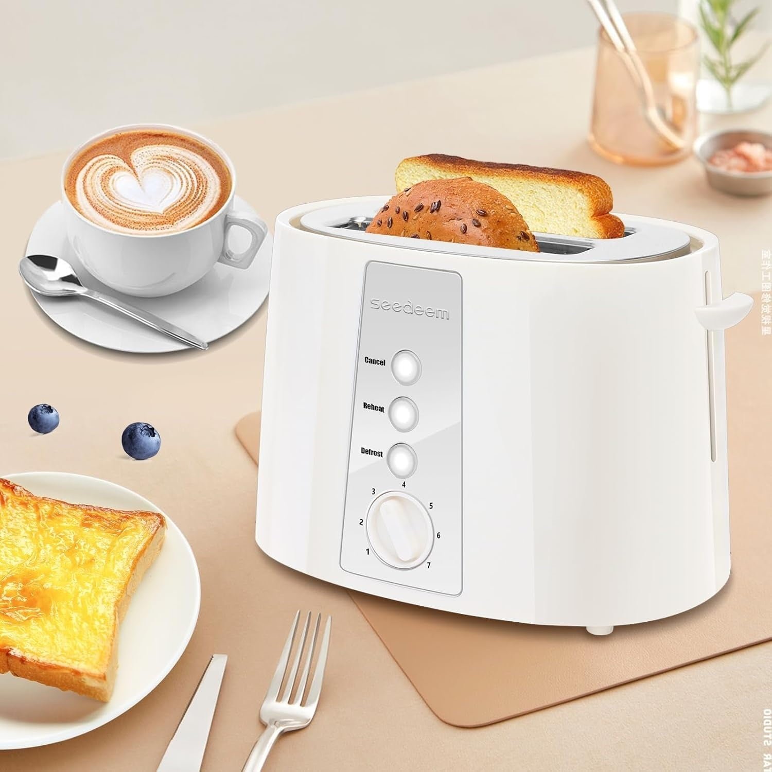 SEEDEEM Toaster 2 Slice, Extra Wide Slot Toaster, 7 Shade Settings, Bread Toaster with Cancel, Defrost, Reheat Function, Extra Wide Slots for Waffle or Bagel, Removable Crumb Tray, 750W, Retro Red