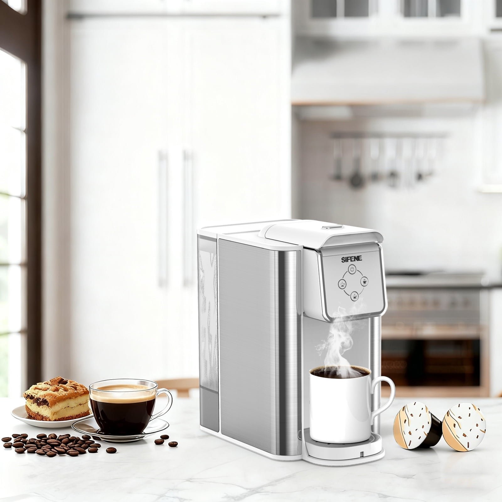 SIFENE 3 in 1 Single Serve Coffee Maker: Coffee Machine Compatible with K Cup Capsules & Grounds, Instant Coffee Pot, Tea Maker Brewer - Removable 50 Oz Water Reservoir, 120V 1150W, Black