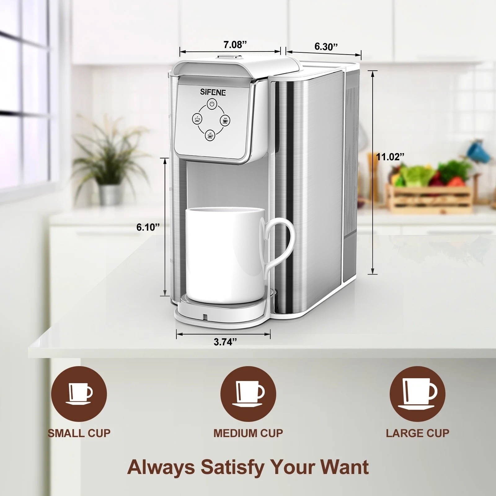 SIFENE 3 in 1 Single Serve Coffee Maker: Coffee Machine Compatible with K Cup Capsules & Grounds, Instant Coffee Pot, Tea Maker Brewer - Removable 50 Oz Water Reservoir, 120V 1150W, Black