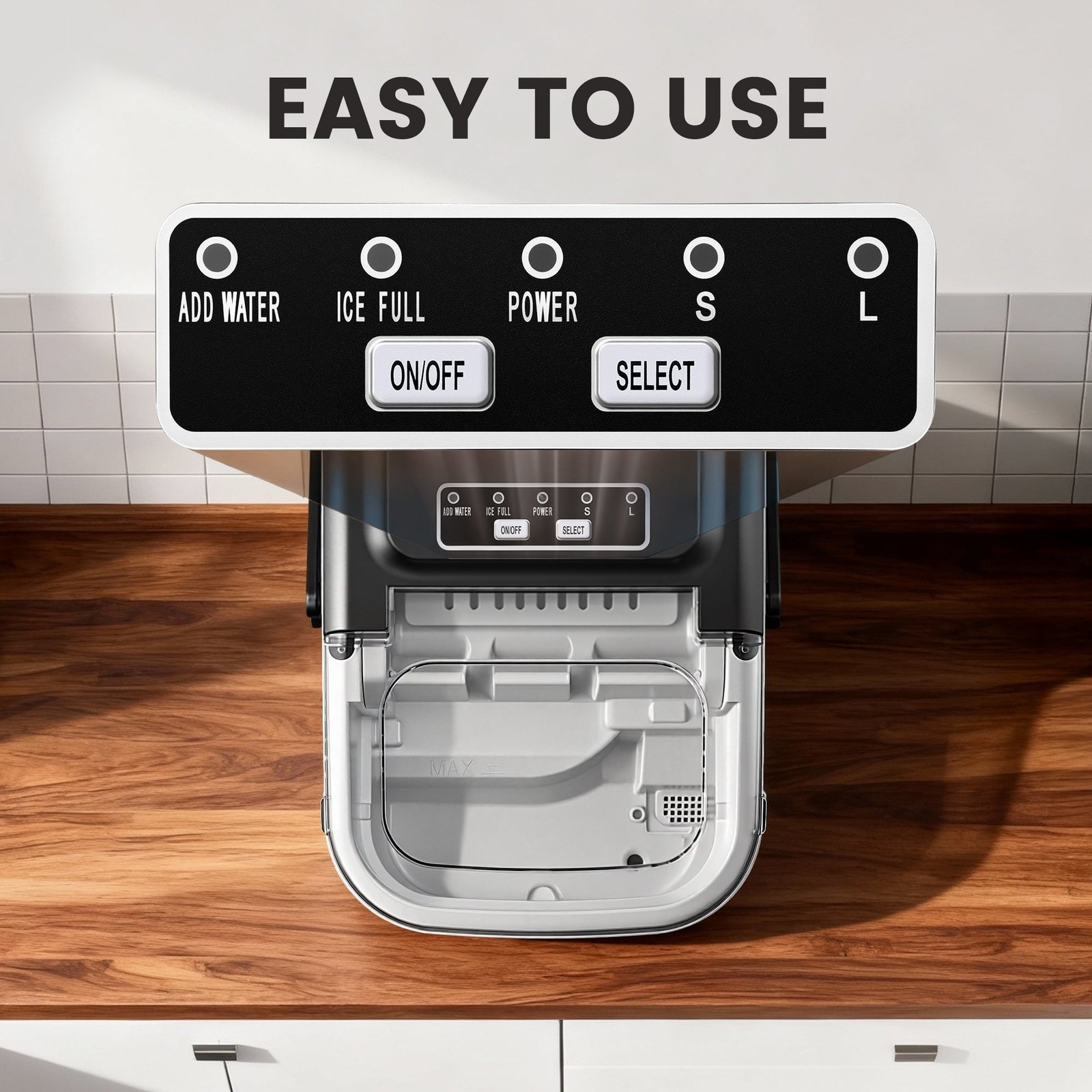 Goosiay Countertop Ice Maker, 26lbs Portable Small Ice Makers with Handle, 8 Cubes in 6 Mins, 2 Size of Bullet Ice, Self-Cleaning Mini Ice Machine for Home, Kitchen, RV, Camping, Black