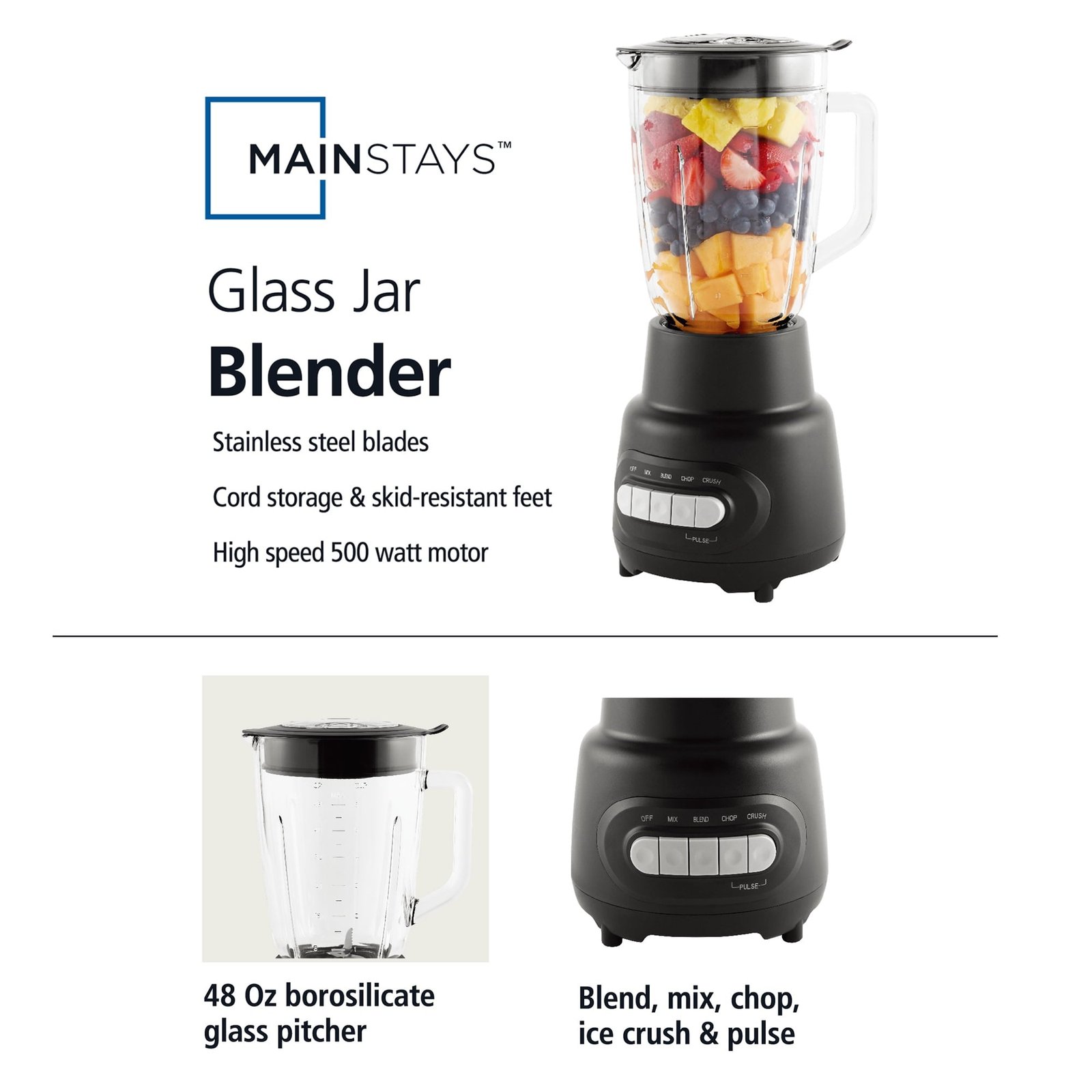 Mainstays Glass Jar 5 Speed Blender with 6-Cup Jar (48Oz) Capacity,New