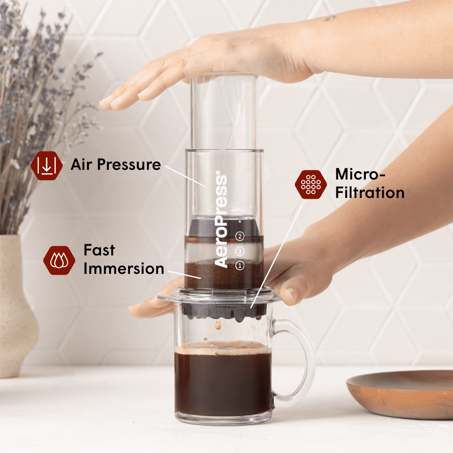AeroPress Clear Coffee Press – 3 in 1 brew method combines French Press, Pourover, Espresso