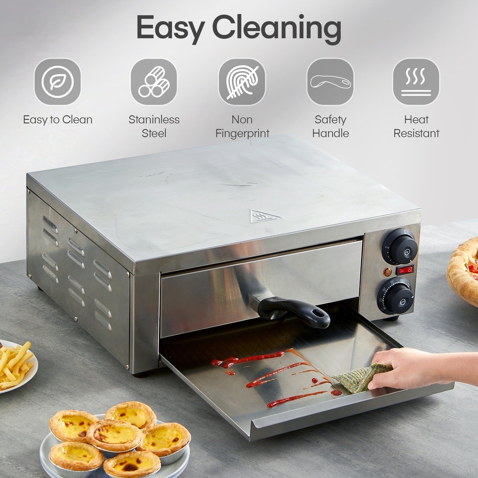 Pizza Oven Countertop, 1500W, 662°F Max Temp with Alert Timer, 12 Inch Multipurpose Pizza Maker for Restaurant, Home, Party