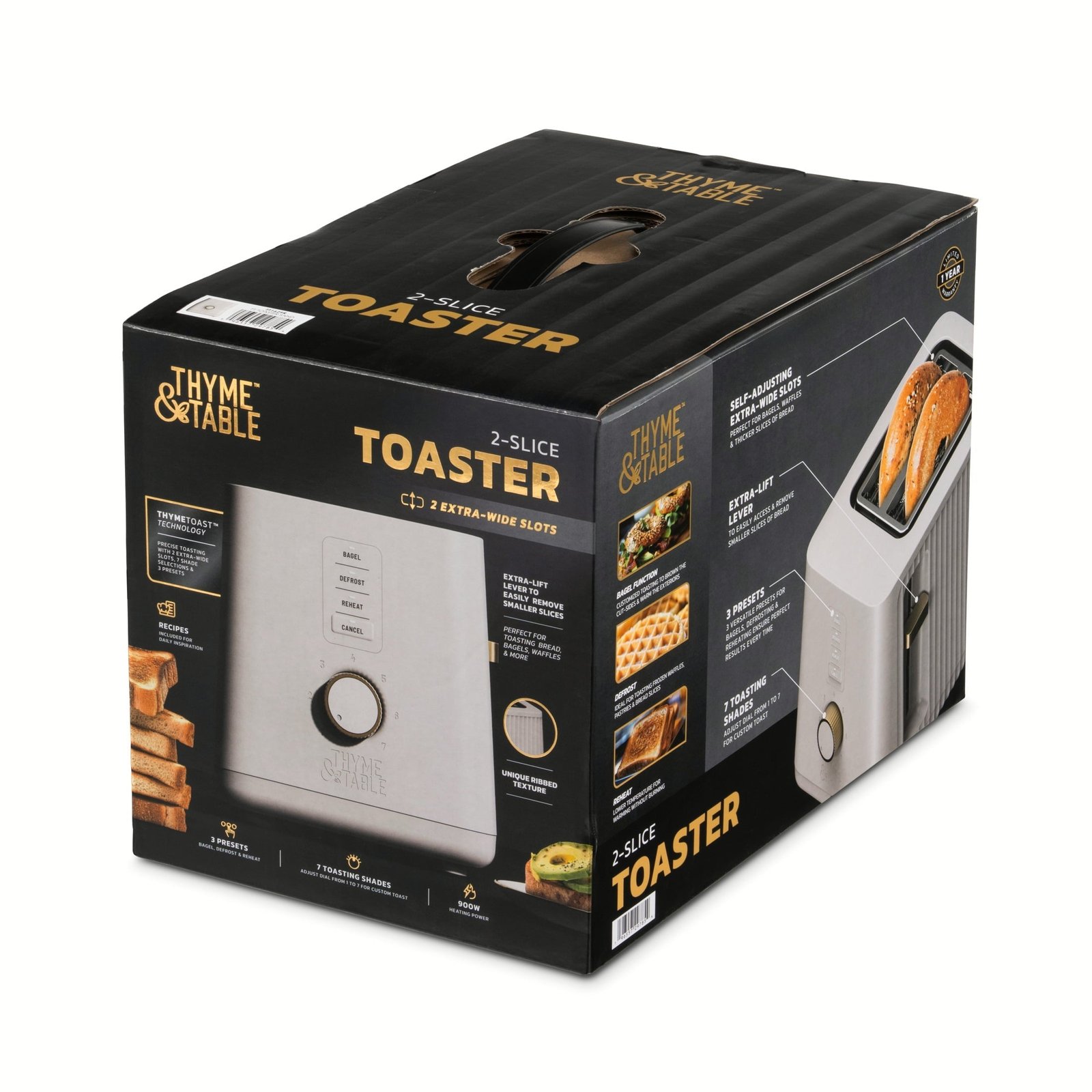 Thyme & Table 2-Slice Toaster, Extra-Wide Slots with Slide-Out Removable Crumb Tray, Sand White