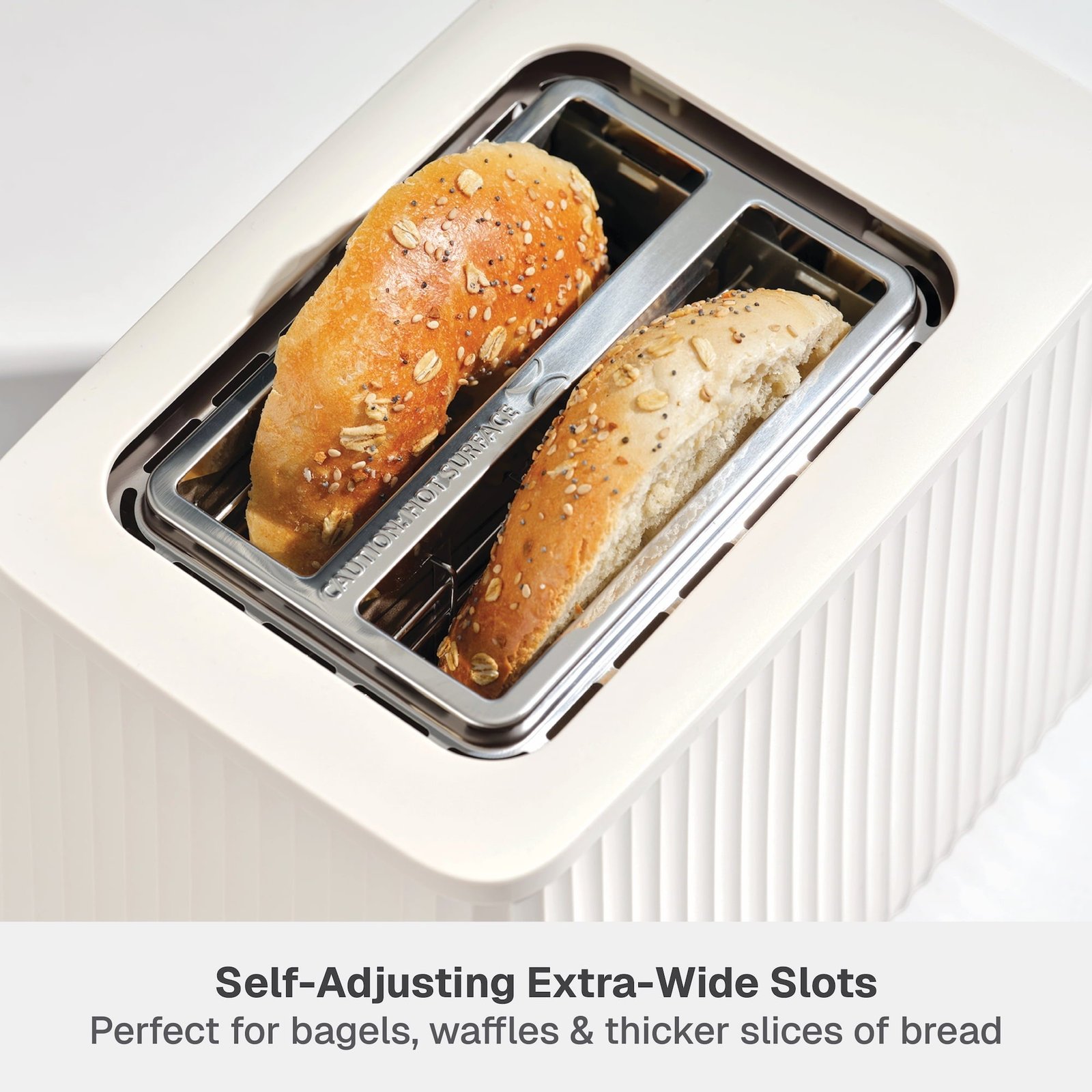 Thyme & Table 2-Slice Toaster, Extra-Wide Slots with Slide-Out Removable Crumb Tray, Sand White