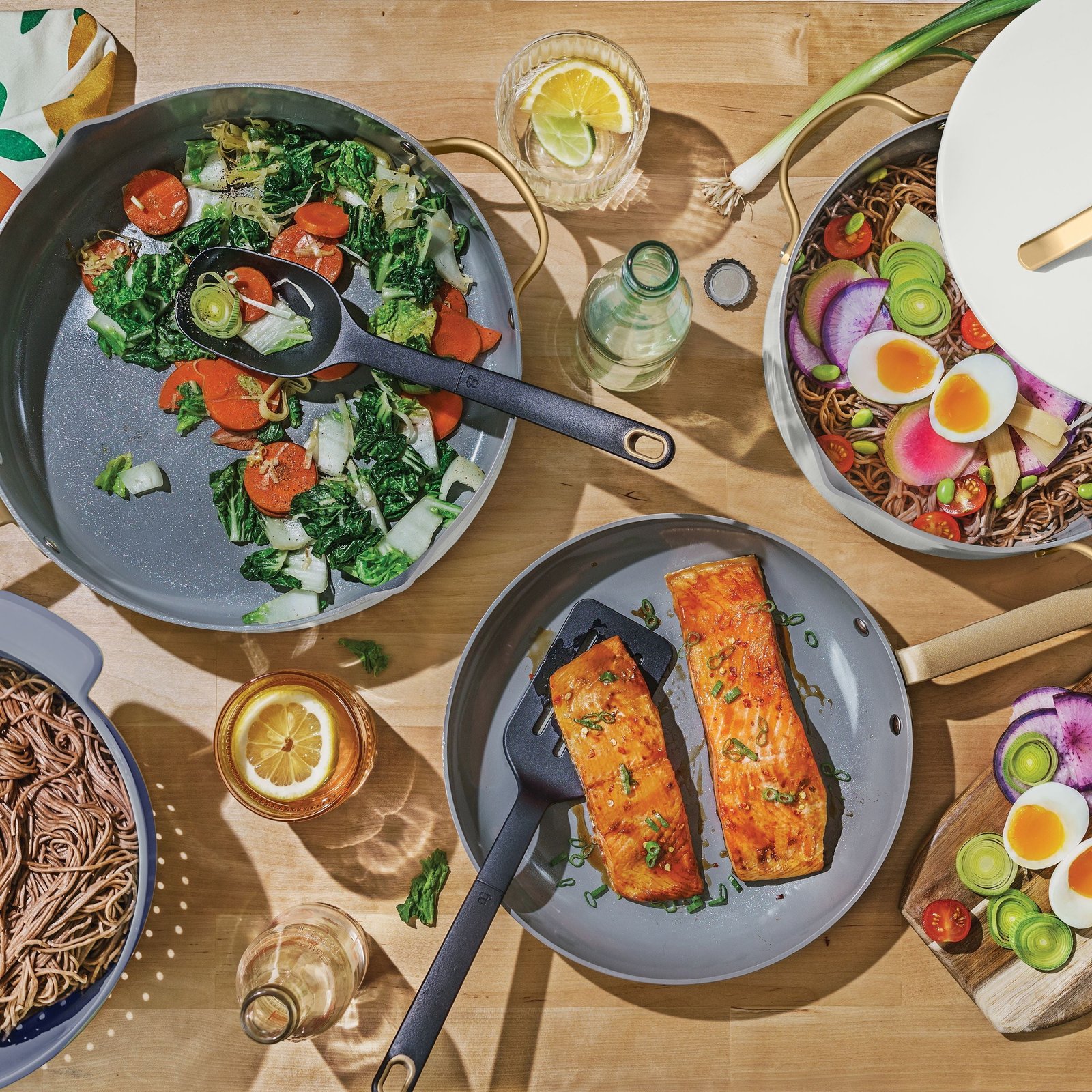 Beautiful 12-Piece Ceramic Nonstick Cookware Set, Pots and Pans with Strainer Lids, White Icing by Drew Barrymore