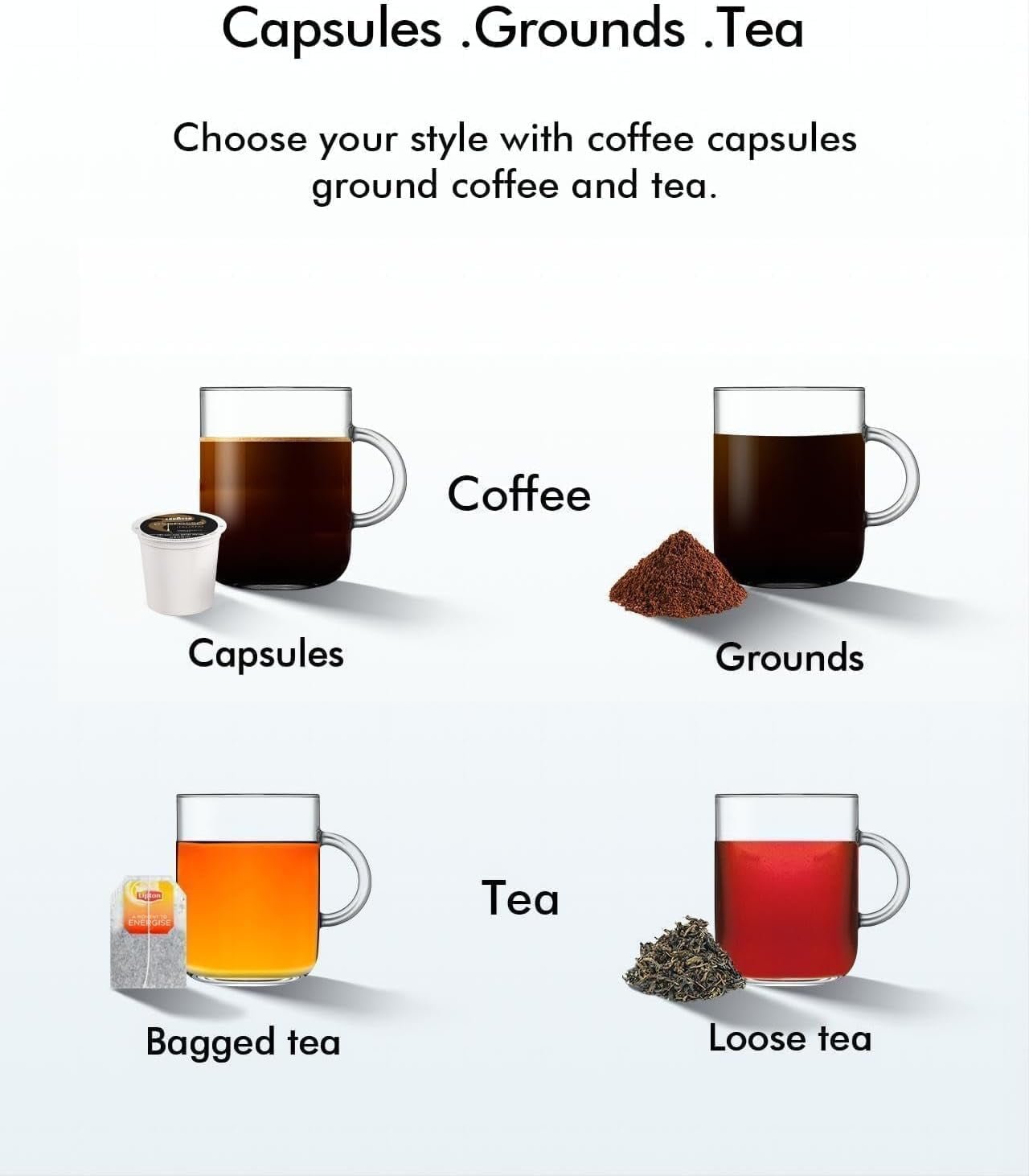 SIFENE 3 in 1 Single Serve Coffee Maker: Coffee Machine Compatible with K Cup Capsules & Grounds, Instant Coffee Pot, Tea Maker Brewer - Removable 50 Oz Water Reservoir, 120V 1150W, Black