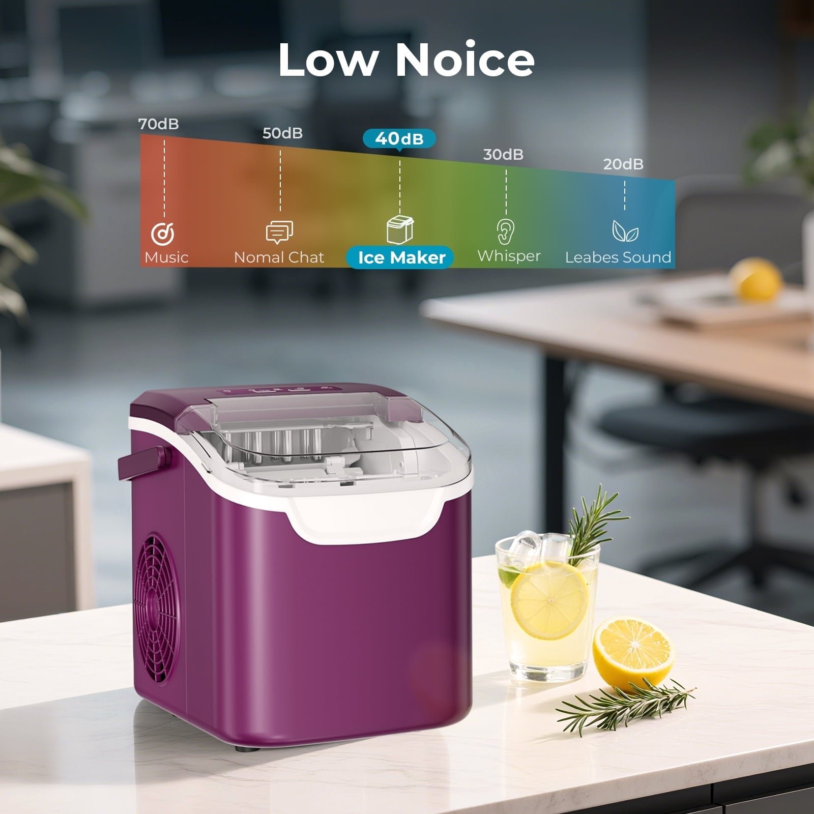 WAA Ice Makers Countertop, 26.5Lbs/Day, Quiet Portable Mini Ice Machine, Purple
