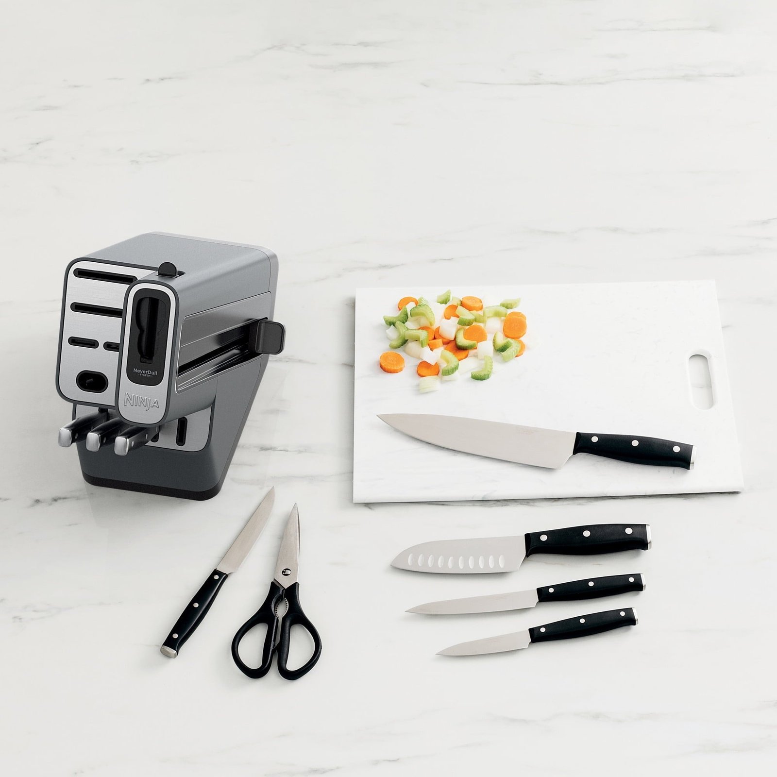 Ninja Foodi NeverDull 10-Piece Essential Knife System with Sharpener, Stainless Steel, K12010 Black/Gray