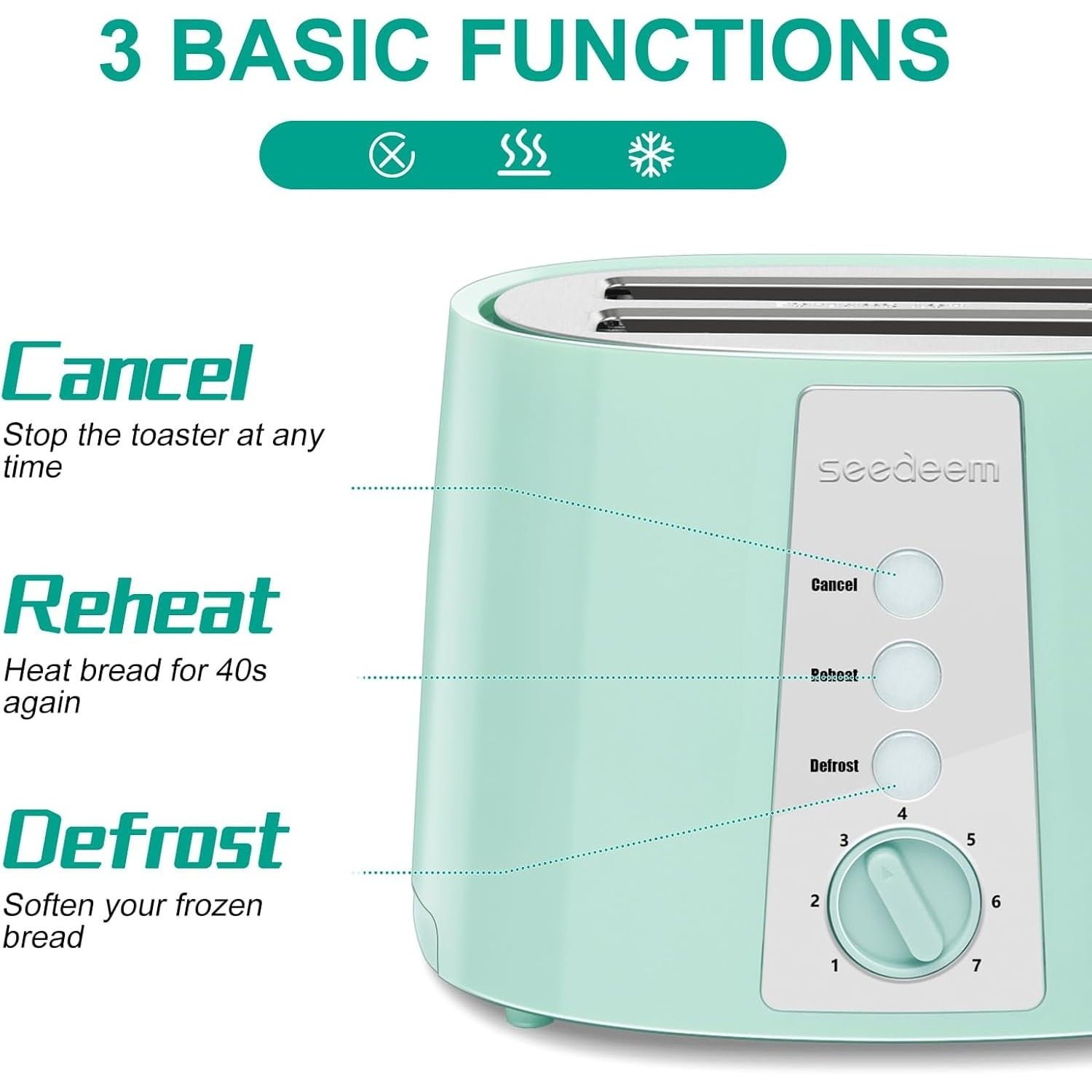 SEEDEEM Toaster 2 Slice, Extra Wide Slot Toaster, 7 Shade Settings, Bread Toaster with Cancel, Defrost, Reheat Function, Extra Wide Slots for Waffle or Bagel, Removable Crumb Tray, 750W, Retro Red