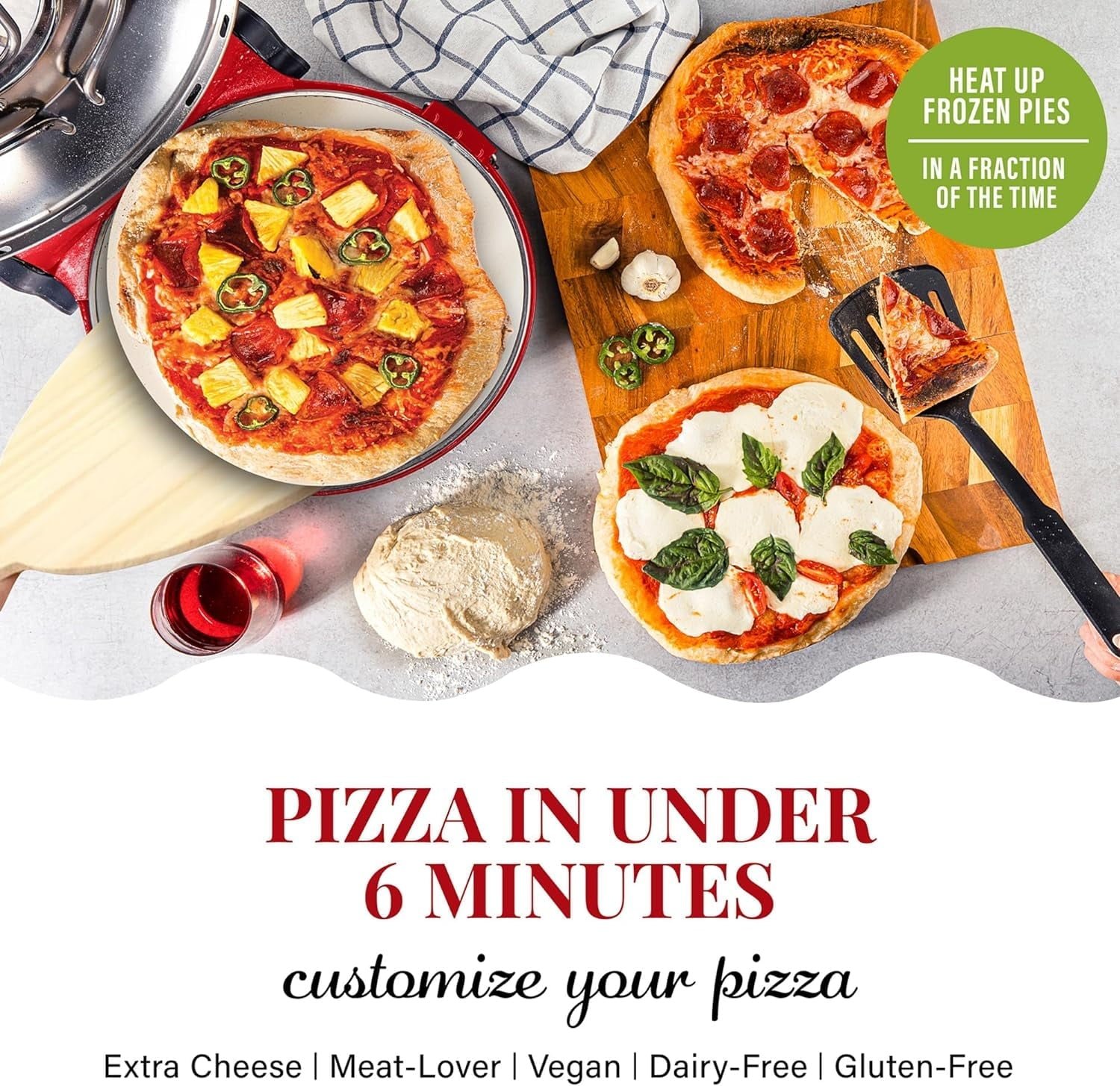 Piezano Pizza Oven Exclusive Bundle with Pizza Cutter + Dough Roller by Granitestone, Electric Indoor Portable, 12 Inch Indoor Pizza Oven Countertop Heats up to 800˚F As Seen on TV Products