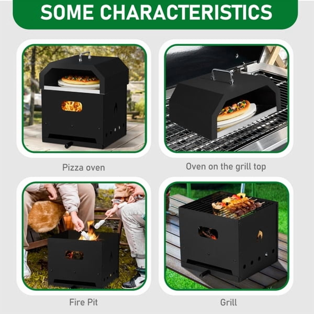 YDLW 14"Outdoor Pizza Oven Wood Fired Pizza Oven Portable Patio Ovens & Pizza Stone, Pizza Peel,Adjustable Legs,Waterproof Cover