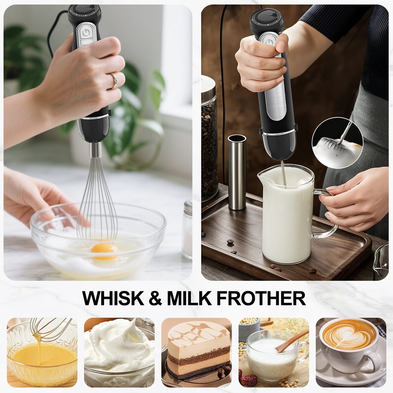 Fatabeta 1100W Immersion Blender, 21-Speed Hand Blender with Turbo Mode, 5-in-1 Stick Blender for Smoothies, Baby Food, Soups, Purees, Black