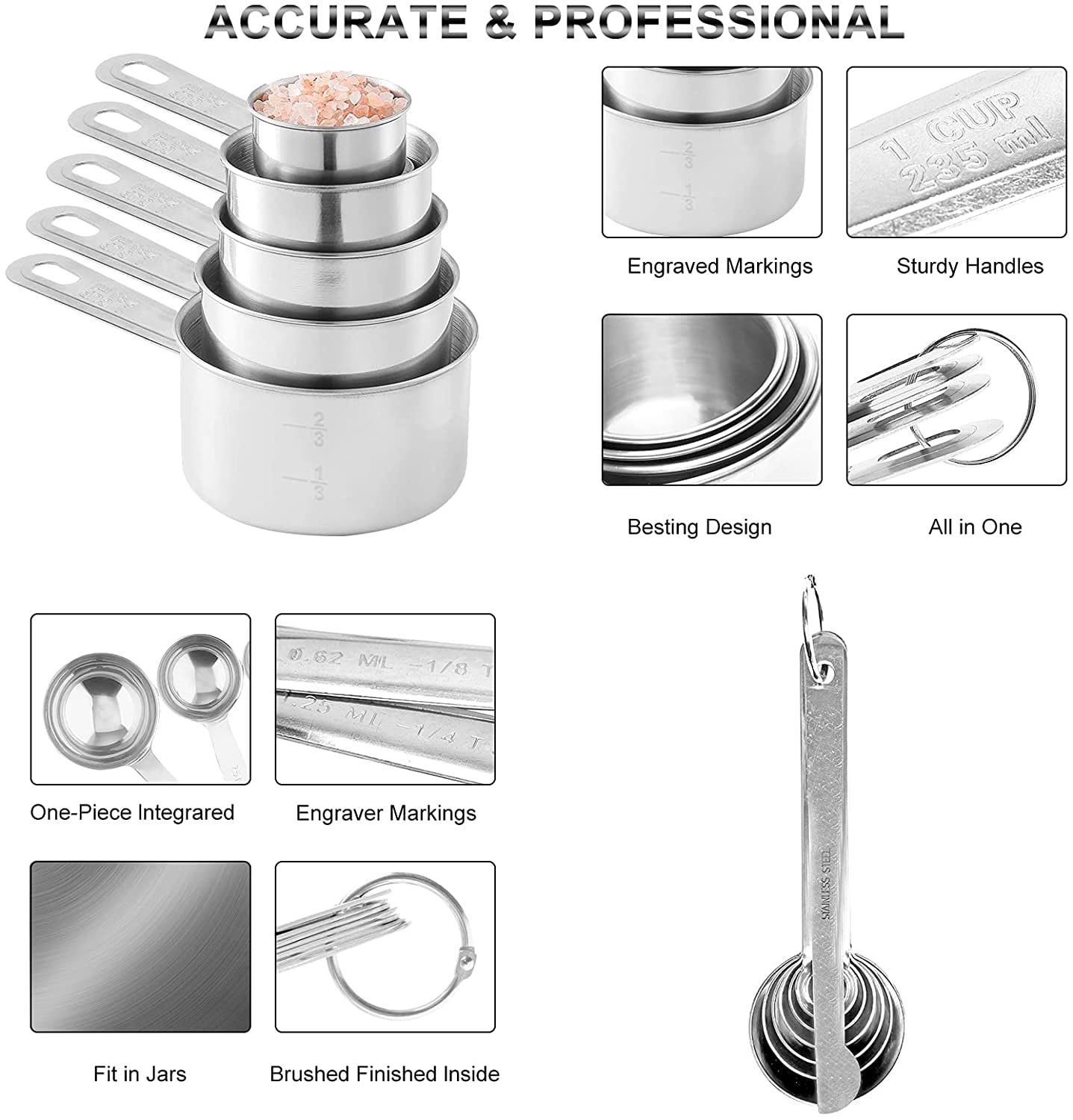 Hand Mixer Electric Mixing Bowls Set, 5 Speeds Handheld Mixer with 5 Nesting Stainless Steel Mixing Bowl, Measuring Cups Spoons 200W Kitchen Blender Whisk Beater Baking Supplies For Beginner