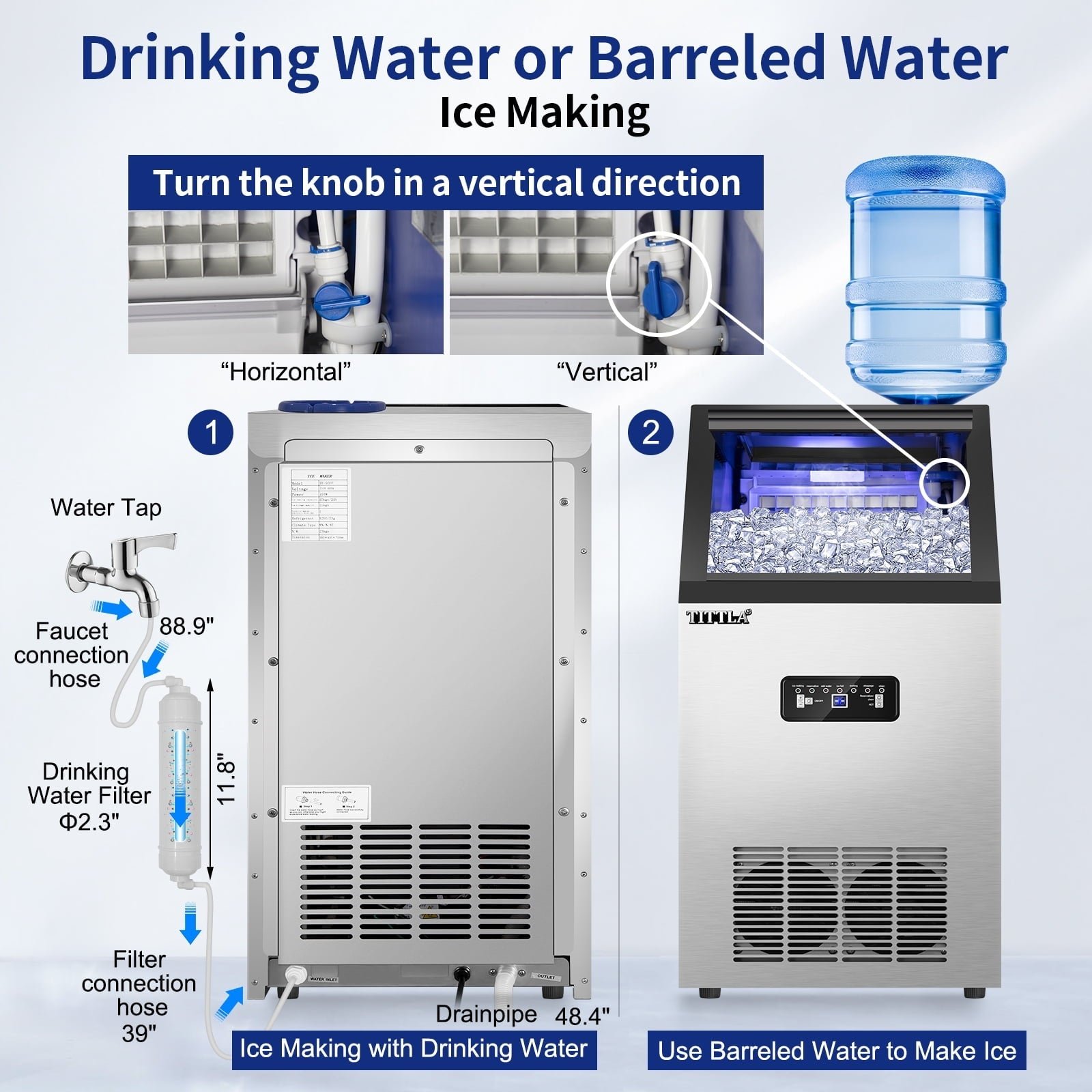 TITTLA 100Lbs/24H Commercial Ice Maker Machine, 24 Lbs Storage, 45 Ice Cubes in 12-15 Mins, Stainless Steel Ice Maker for Home Bar Cafe