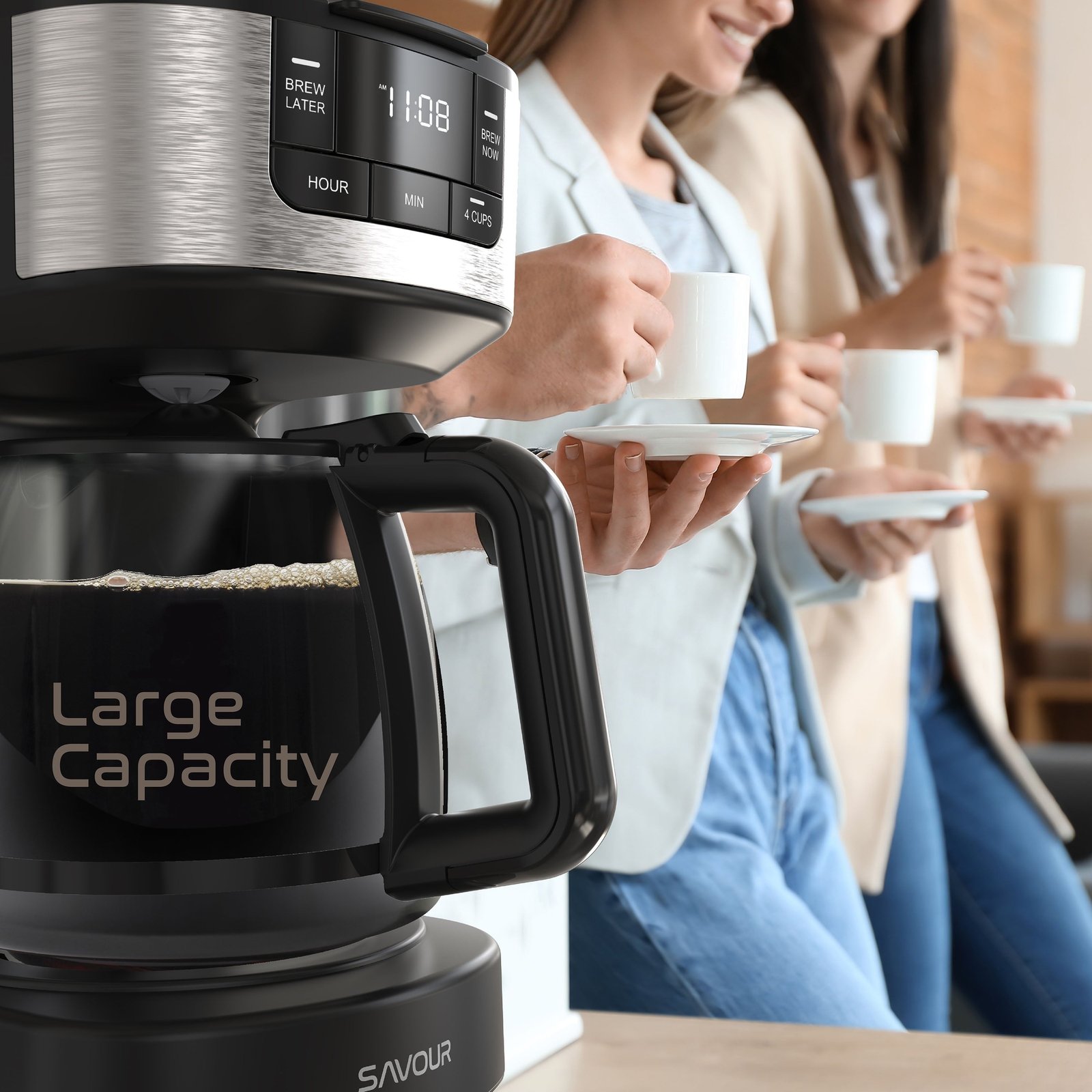 Savour 12-Cup Programmable Coffee Maker AC-Powered Brewing Machine, Black