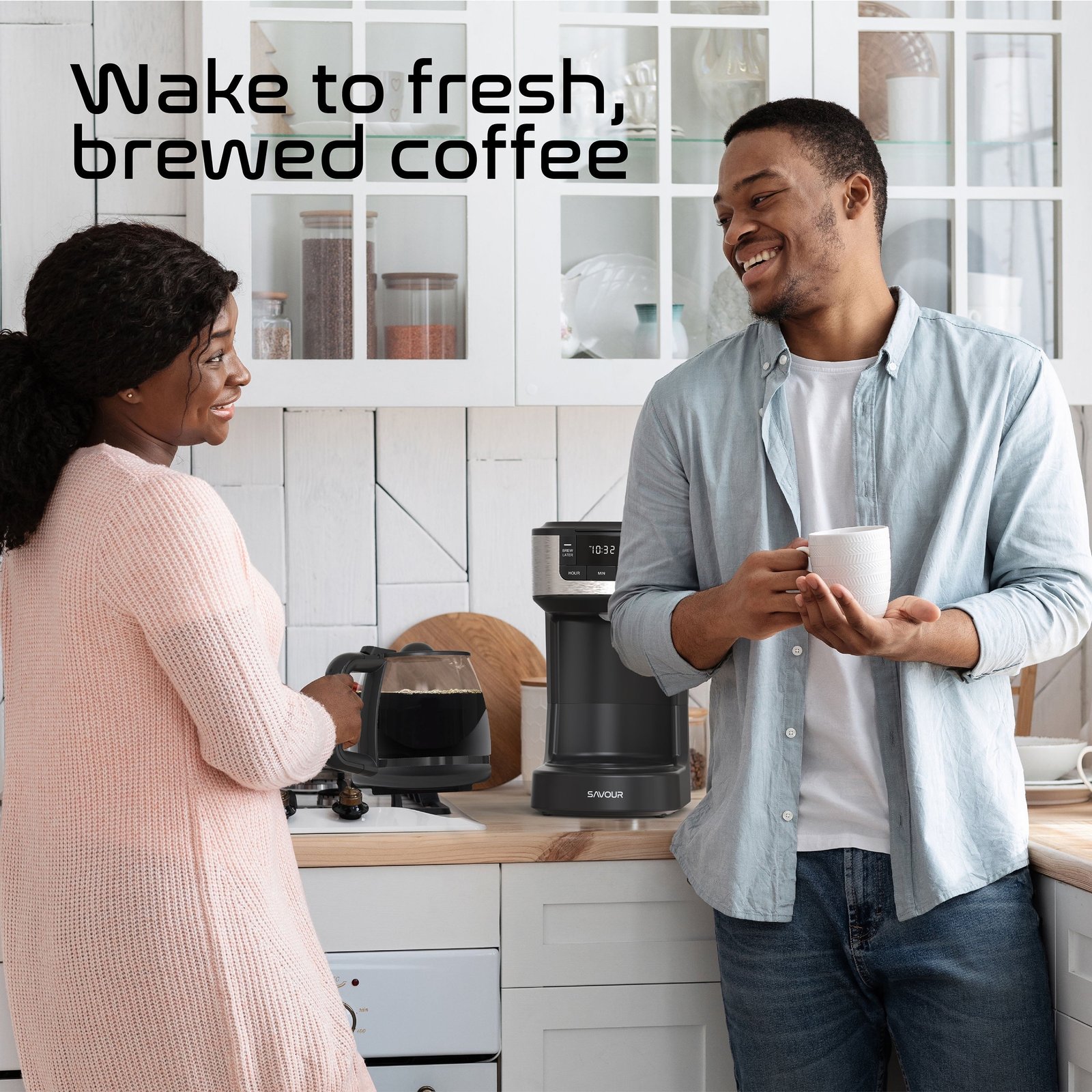 Savour 12-Cup Programmable Coffee Maker AC-Powered Brewing Machine, Black