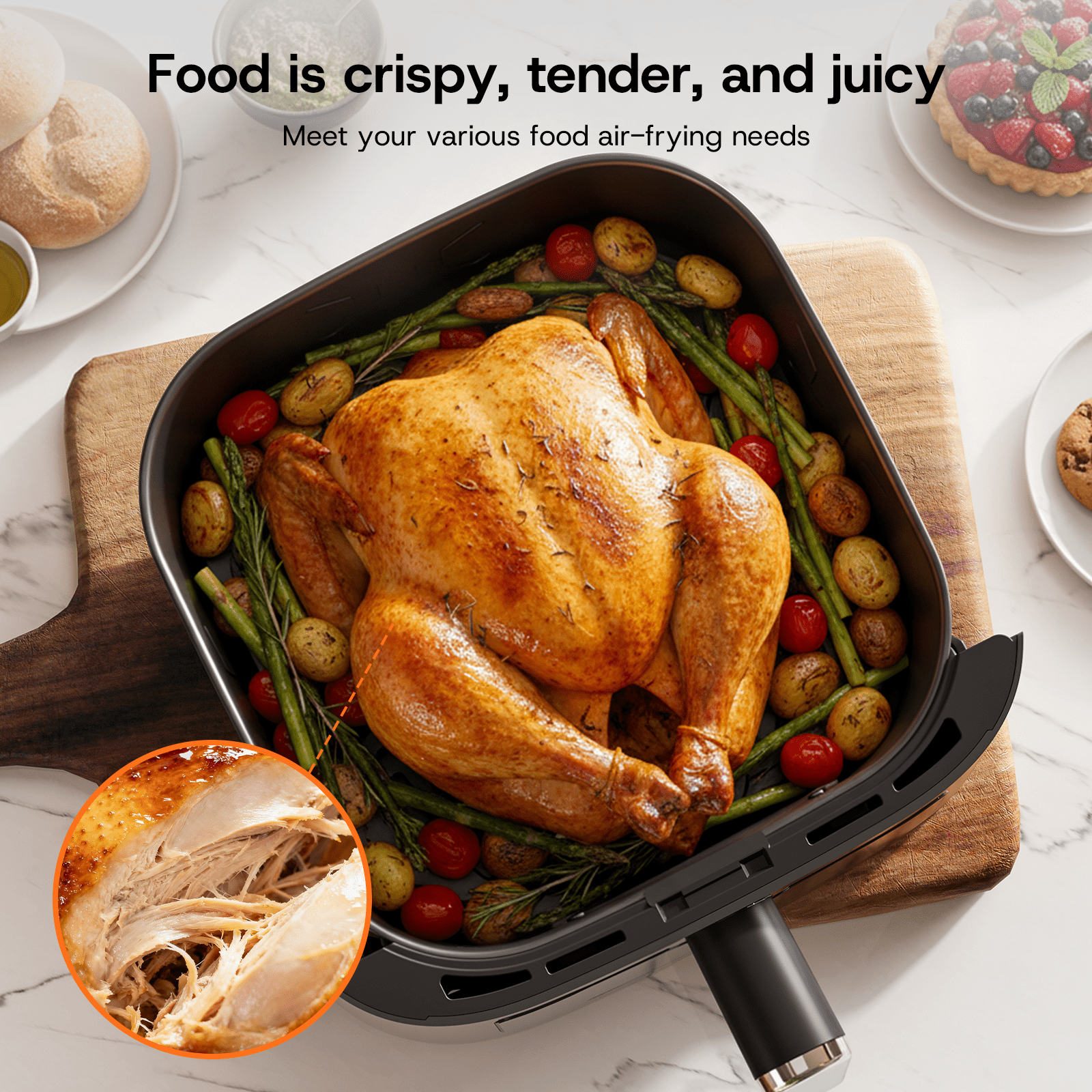 Air Fryer with Clear Windows, Crisps, Broils, Roasts, Dehydrates, Bakes, Reheats, Toaster Baker, 6QT for 3-5 People, LED Smart Display, 85% Oil-Less, Stainless Steel Easy Cleaning