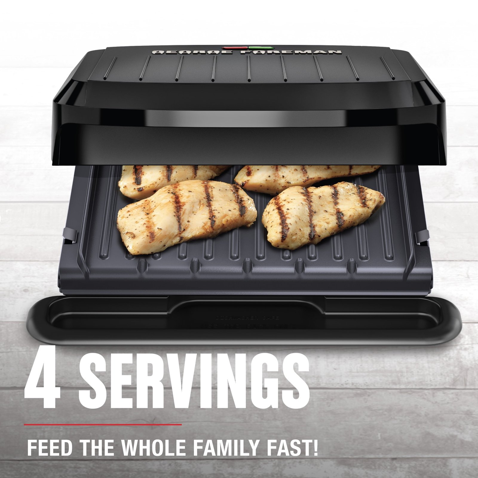 George Foreman 4-Serving Non-Stick Removable Dishwasher Safe Plates, Grill and Panini Maker, Durable Easy-to-Clean Plastic Housing