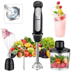 Fatabeta 1100W Immersion Blender, 21-Speed Hand Blender with Turbo Mode, 5-in-1 Stick Blender for Smoothies, Baby Food, Soups, Purees, Black