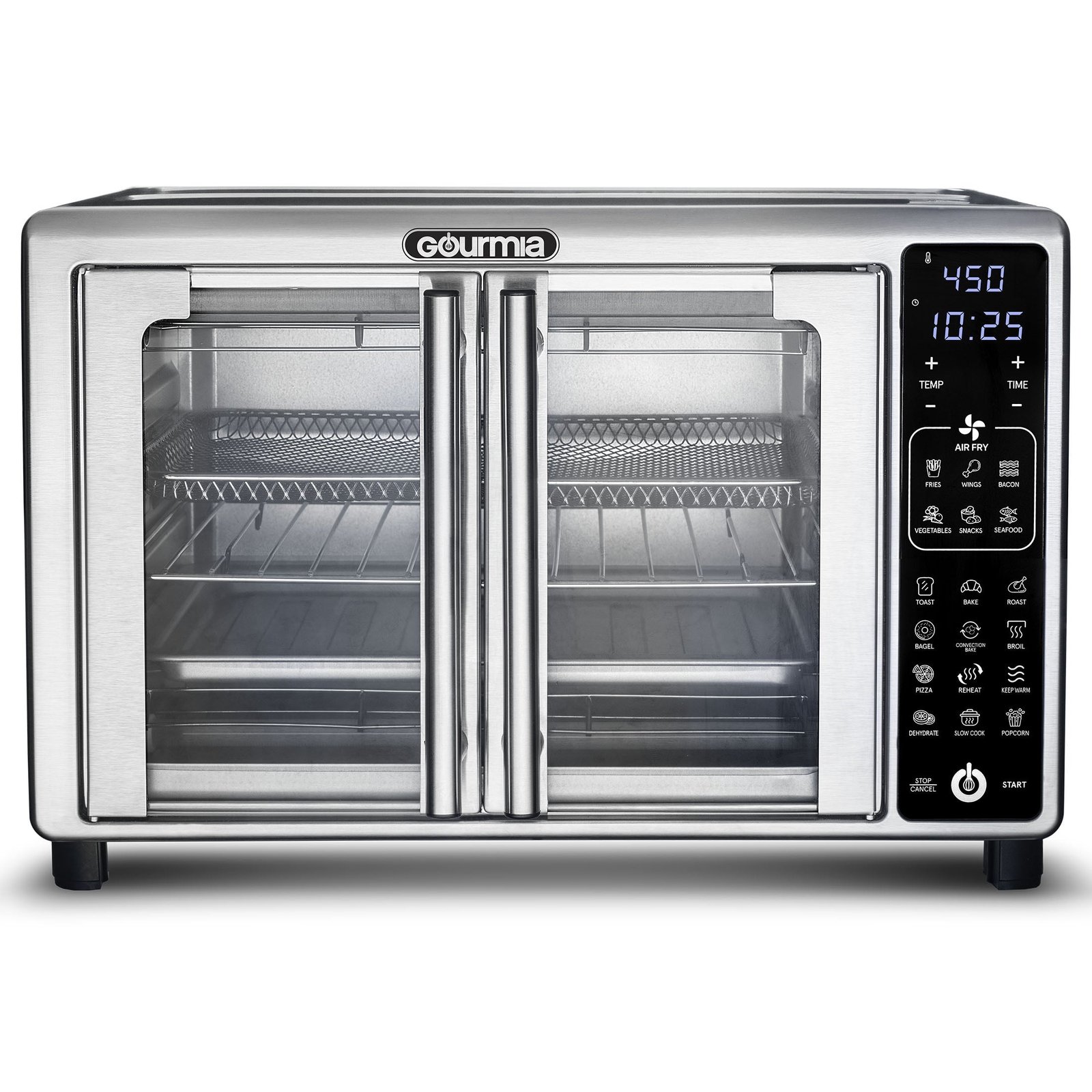 Gourmia French Door 6-Slice Digital Toaster Oven Air Fryer, 19 One-Touch Presets, 24L, Stainless Steel